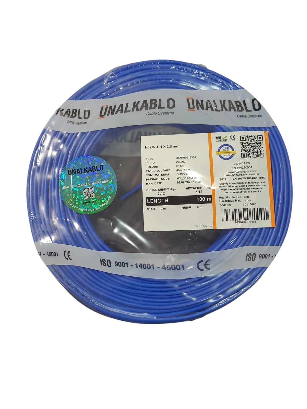 Ünal 2,5mm NYA Mavi 1mt