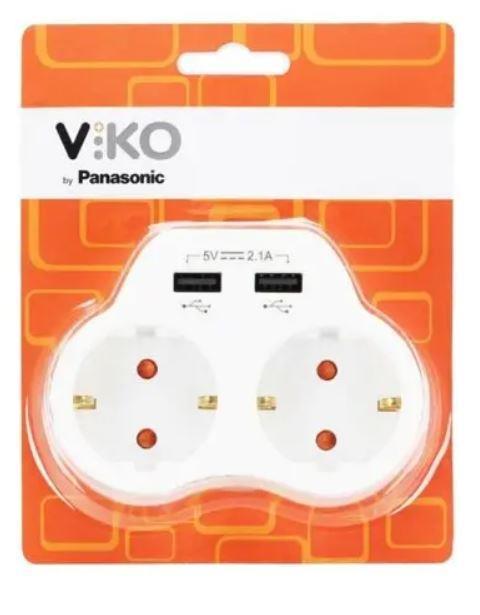 Viko İkili Topraklı USB Çıkışlı Fiş-Priz 2A