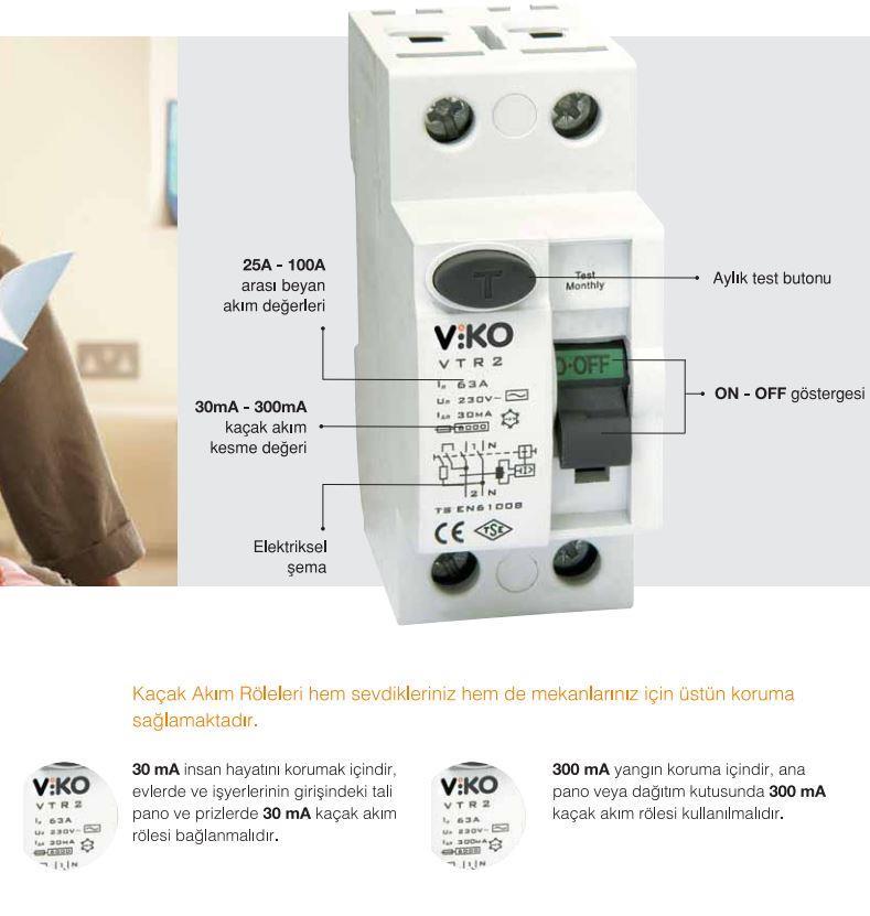 Viko Monofaze 40A 300mA Kaçak Akım Rölesi