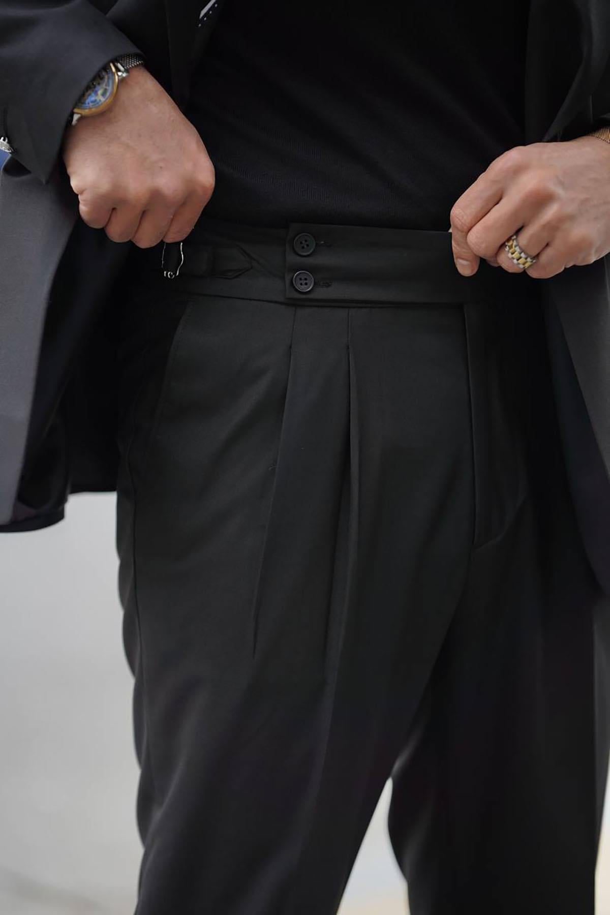  PREMIUM BLACK SUIT WITH ENGLISH COLLAR SIDE BELT