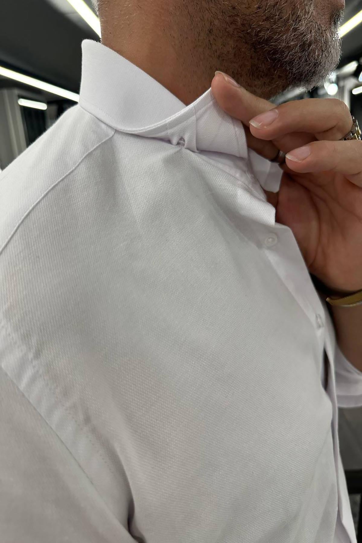 ITALIAN COLLAR DOUBLE CUFF WHITE SHIRT