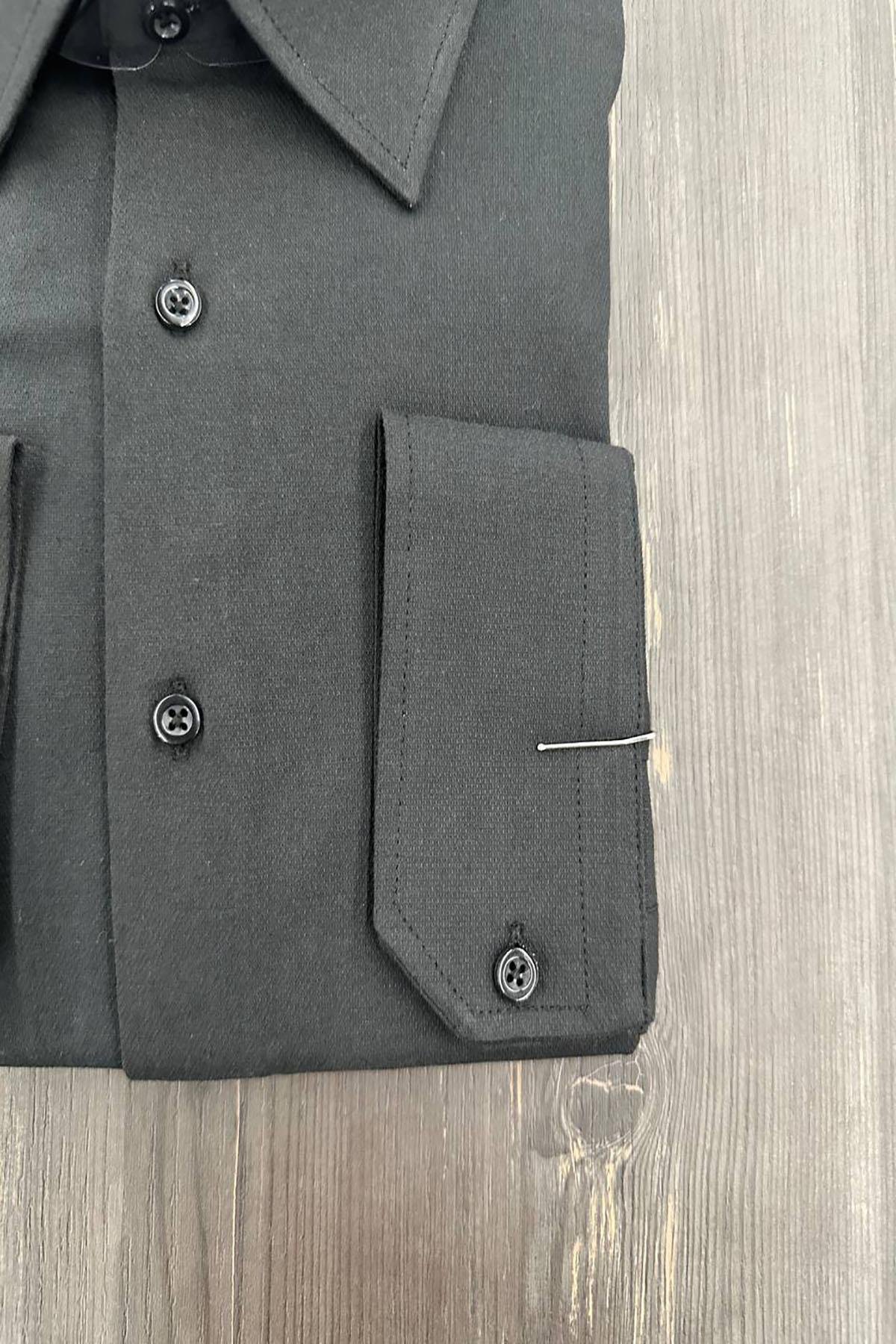  ITALIAN COLLAR DOUBLE CUFF BLACK SHIRT