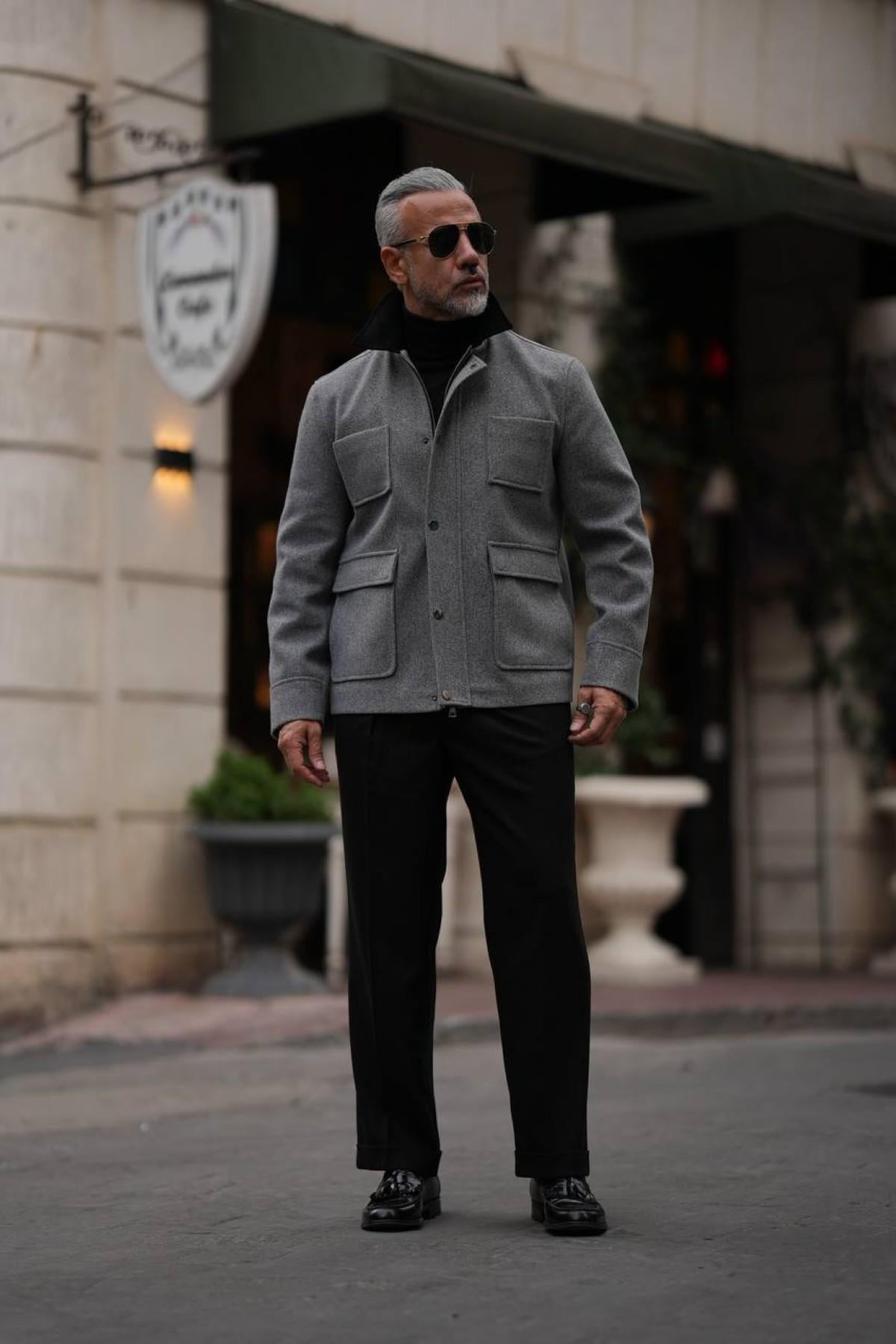 VELVET COLLAR WOOL COAT