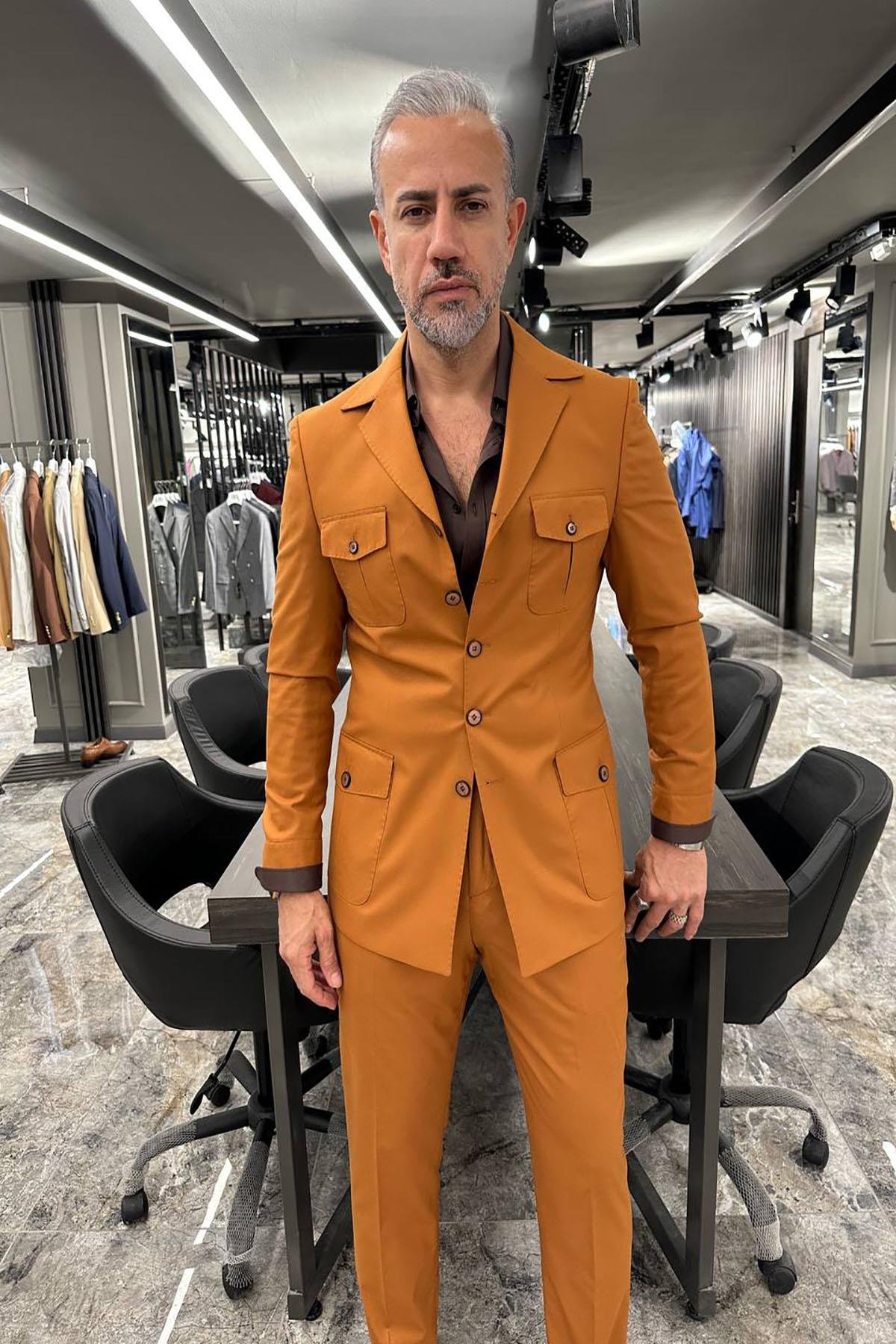 スーツ giabsarchivio CUCITO IN FIRENZE 44 S SWEET COLLAR SAFARI TILE SUIT