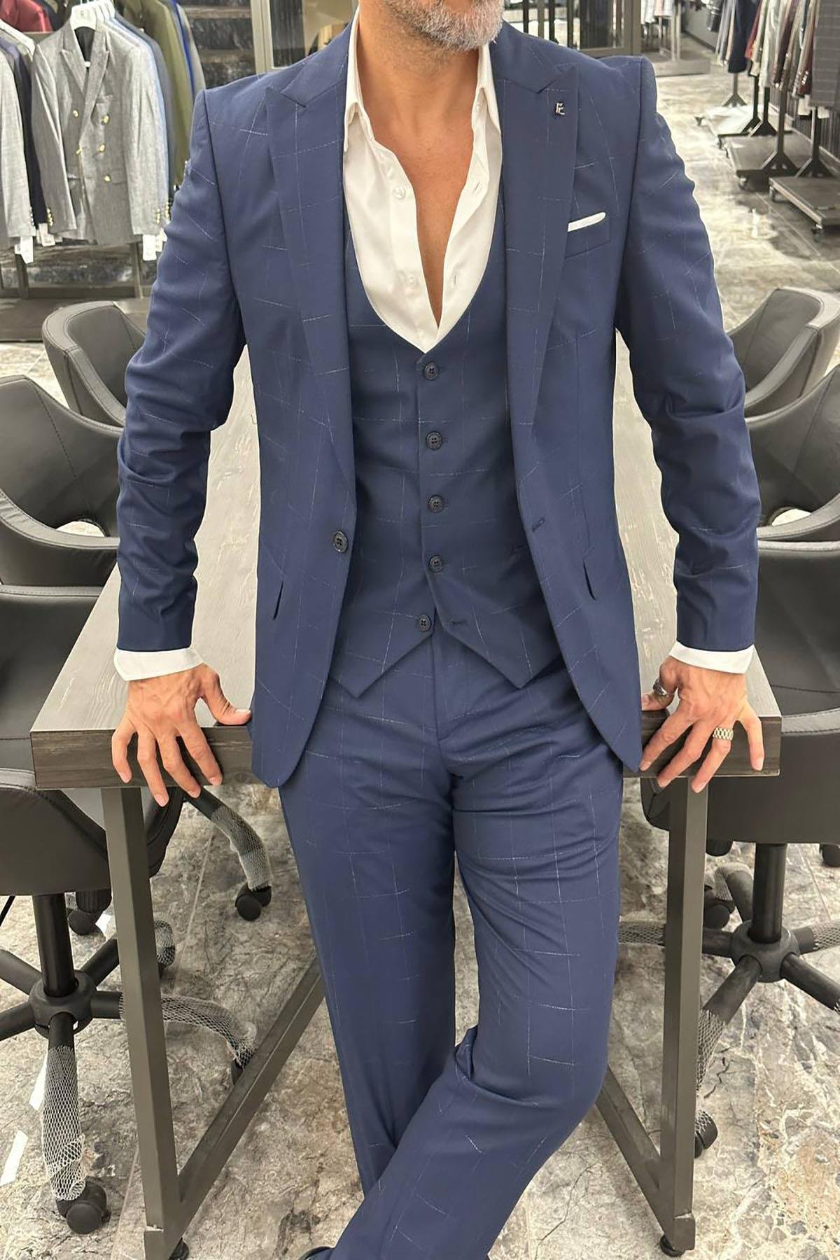  NAVY BLUE SUIT WITH PLAID VEST