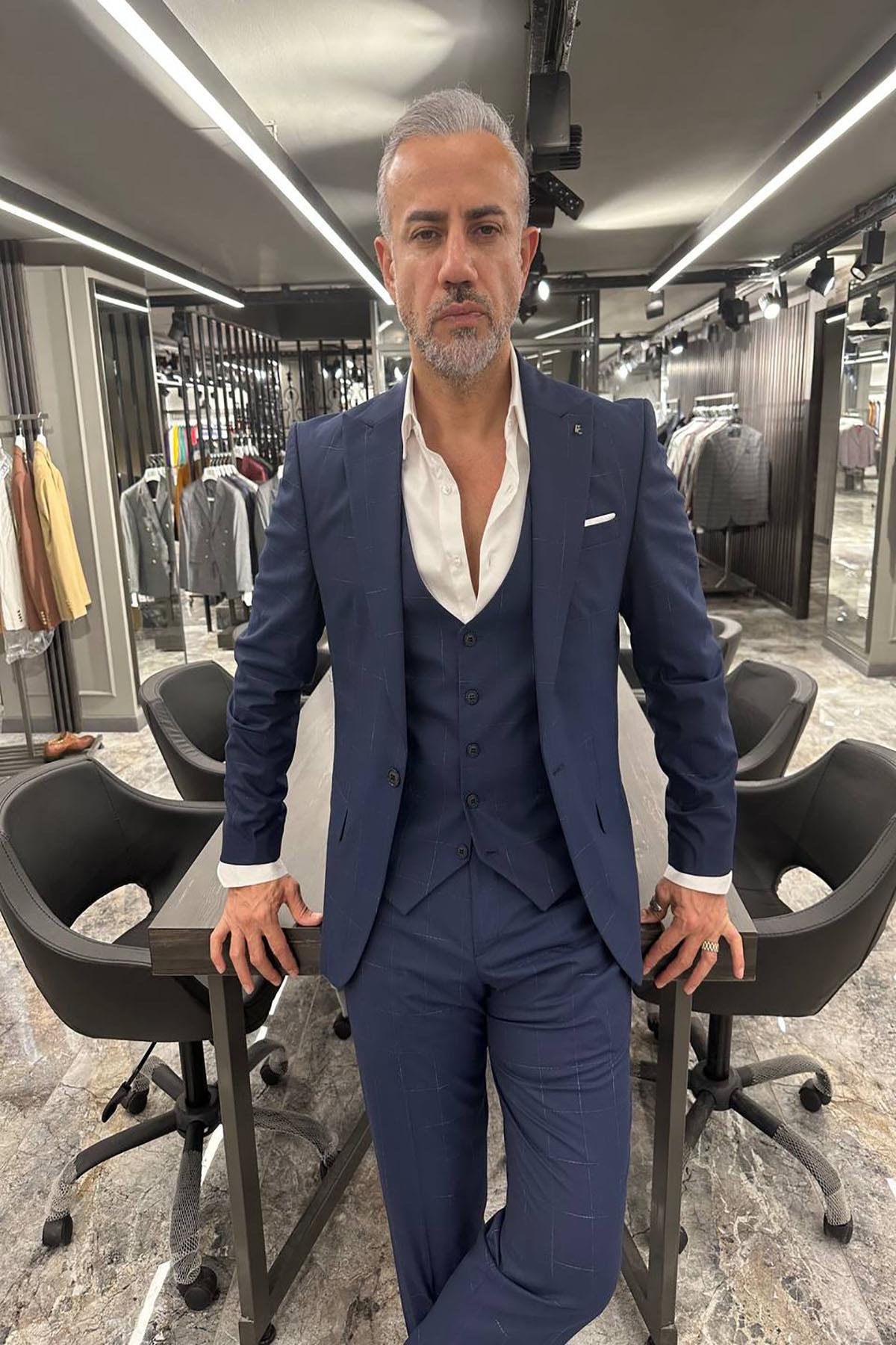  NAVY BLUE SUIT WITH PLAID VEST