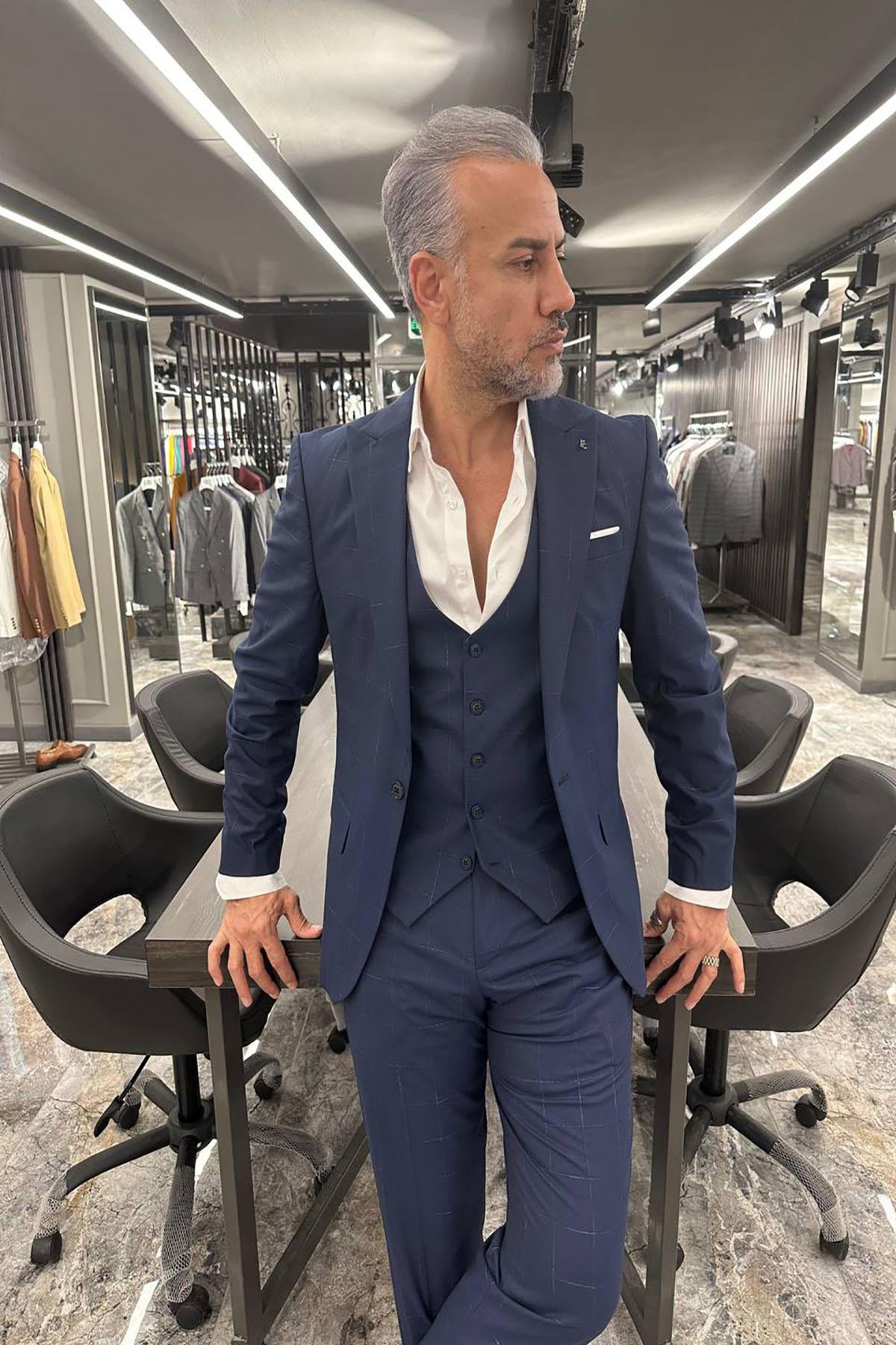  NAVY BLUE SUIT WITH PLAID VEST