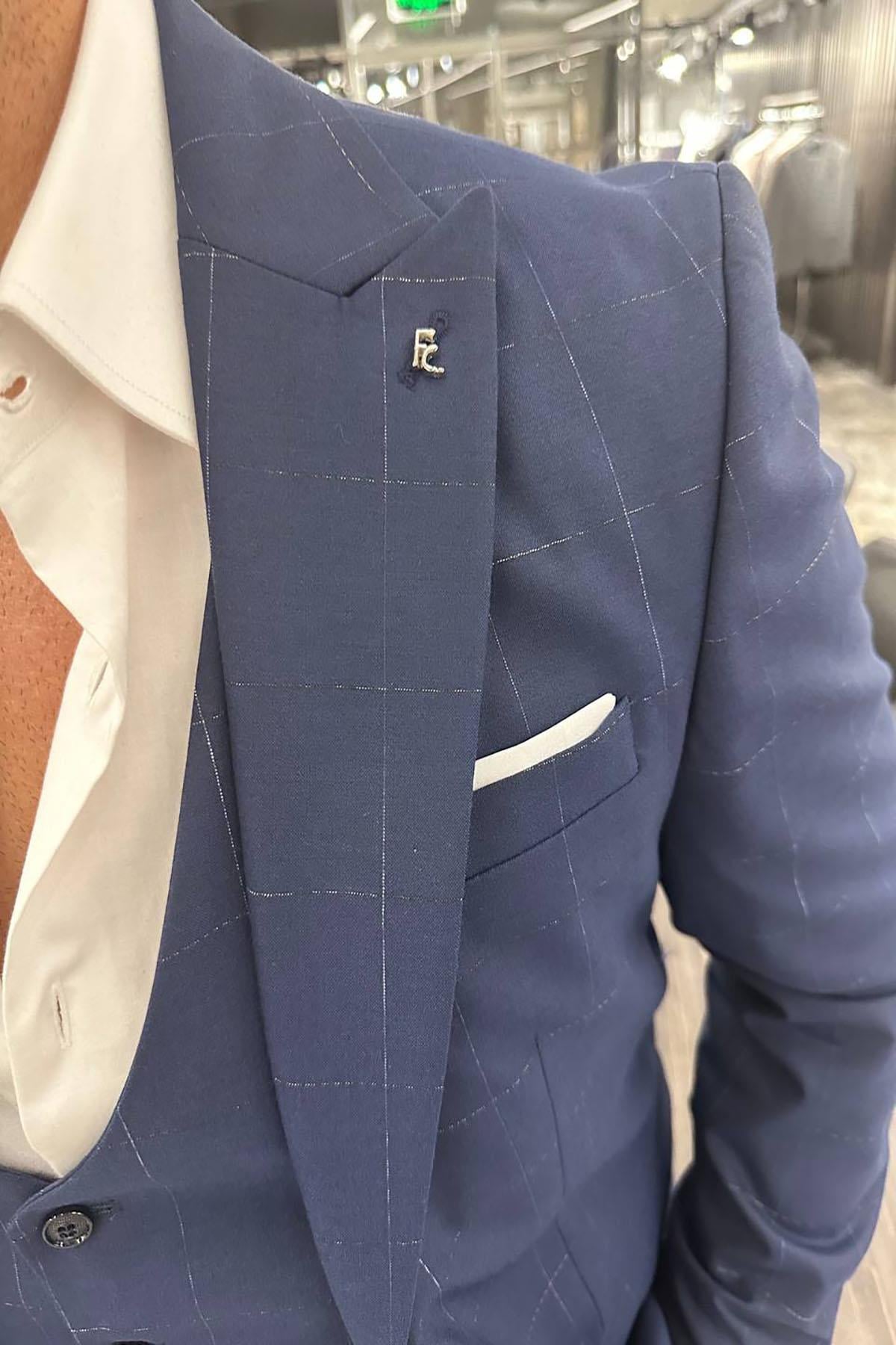  NAVY BLUE SUIT WITH PLAID VEST