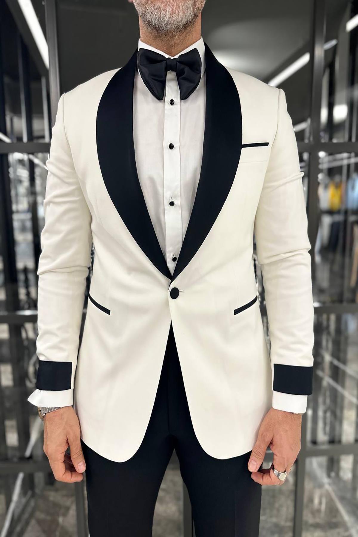  SHAWCOLLAR SATIN PREMIUM WHITE Groom SUIT