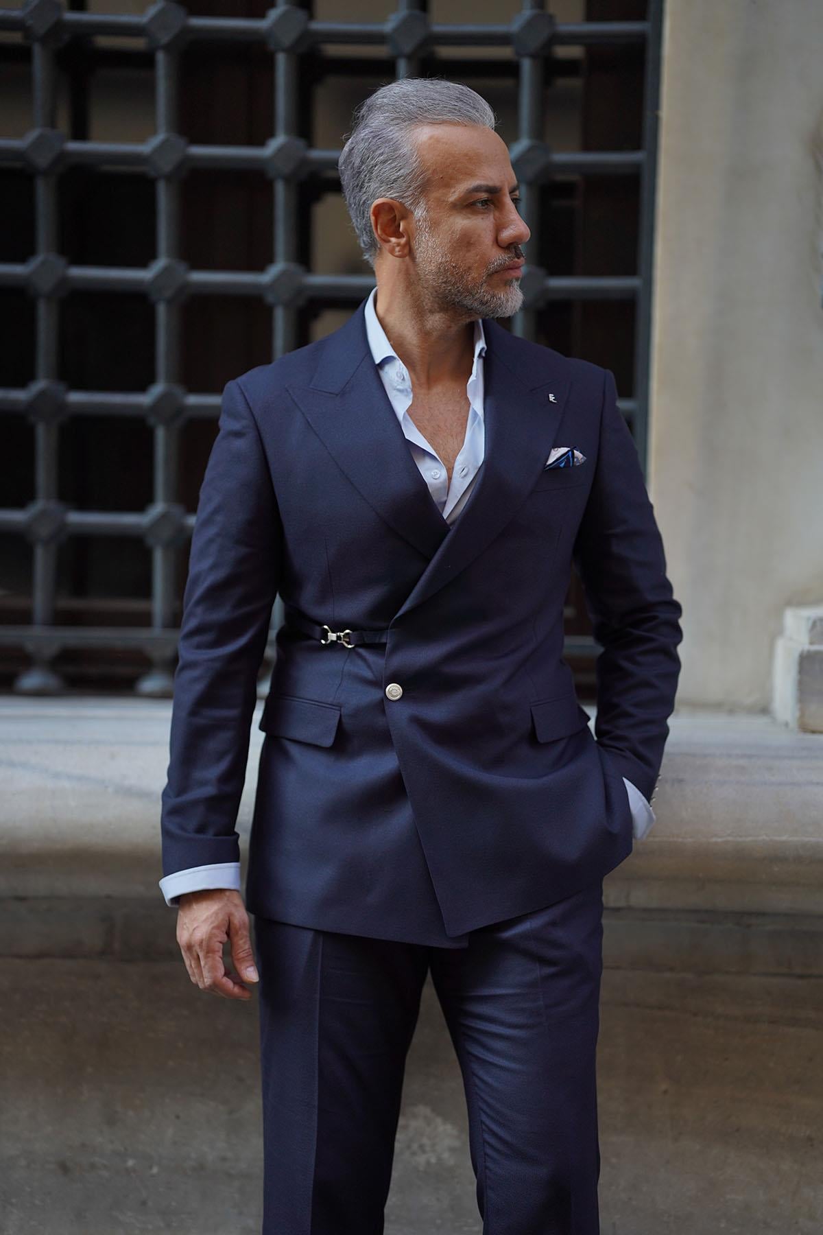  PREMIUM NAVY BLUE SUIT WITH SIDE ACCESSORIES