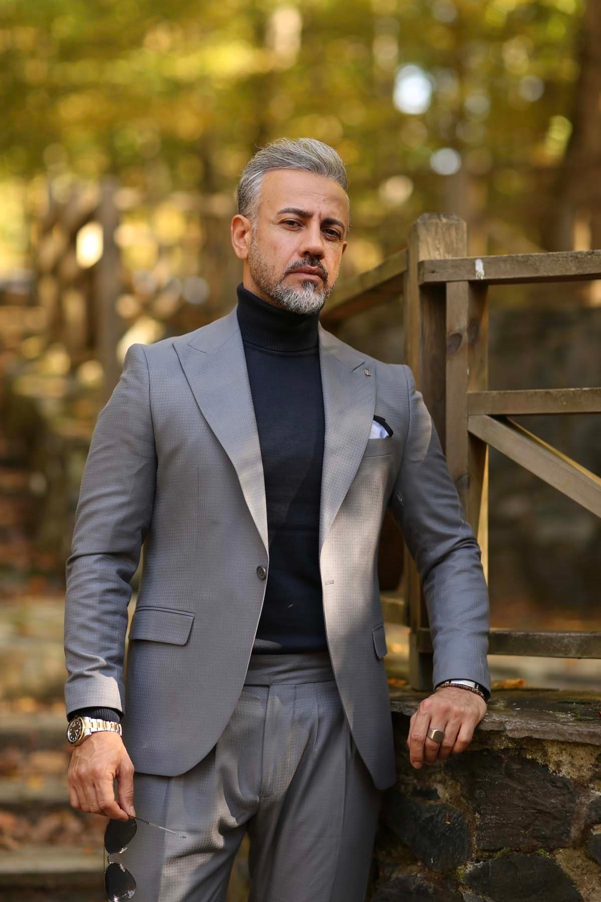 GRİ DÜZ ARMÜR ERKEK TAKIM ELBİSE - SLIM FIT