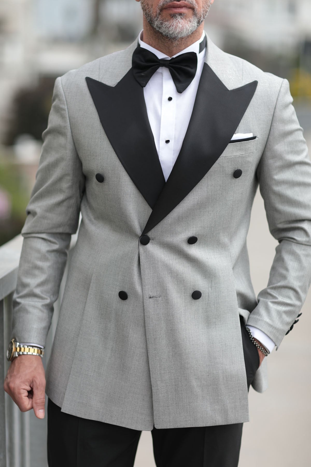 LIGHT BLACK DOUBLE BREASTED WEDDİNG SUİT - SLIM FIT