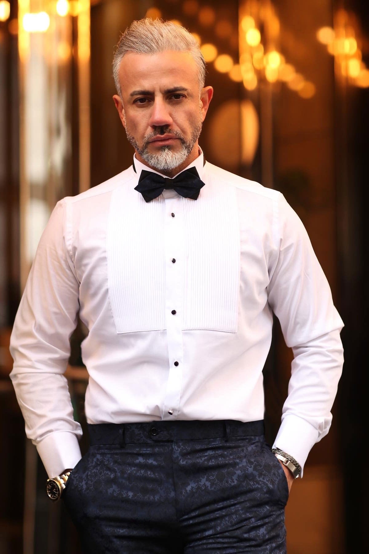 BEYAZ PLİSELİ ATA YAKA PAMUK ERKEK GÖMLEK - SLIM FIT