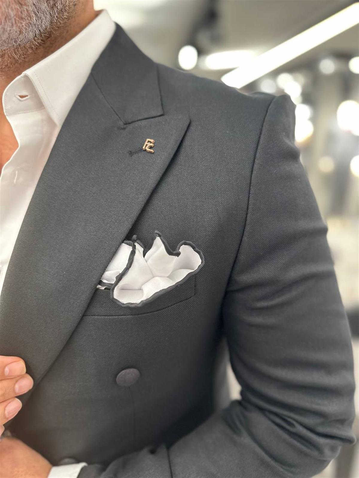  POCKET DETAILED DOUBLE BREASTED WIDE COLLAR BLACK JACKET