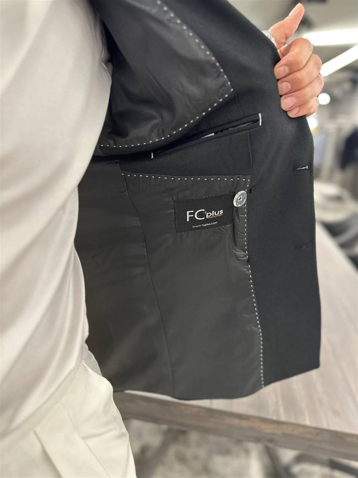  POCKET DETAILED DOUBLE BREASTED WIDE COLLAR BLACK JACKET