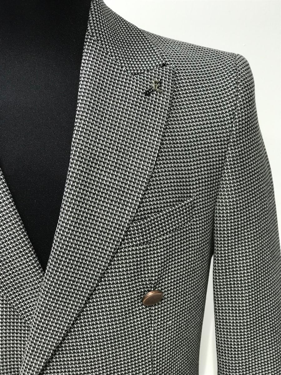 Erkek Siyah Kruvaze Slim Fit Dar Kesim Ceket