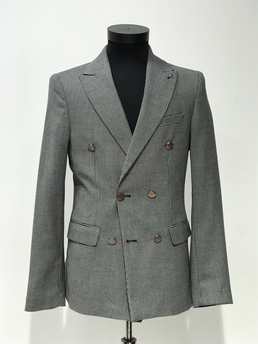 Erkek Siyah Kruvaze Slim Fit Dar Kesim Ceket