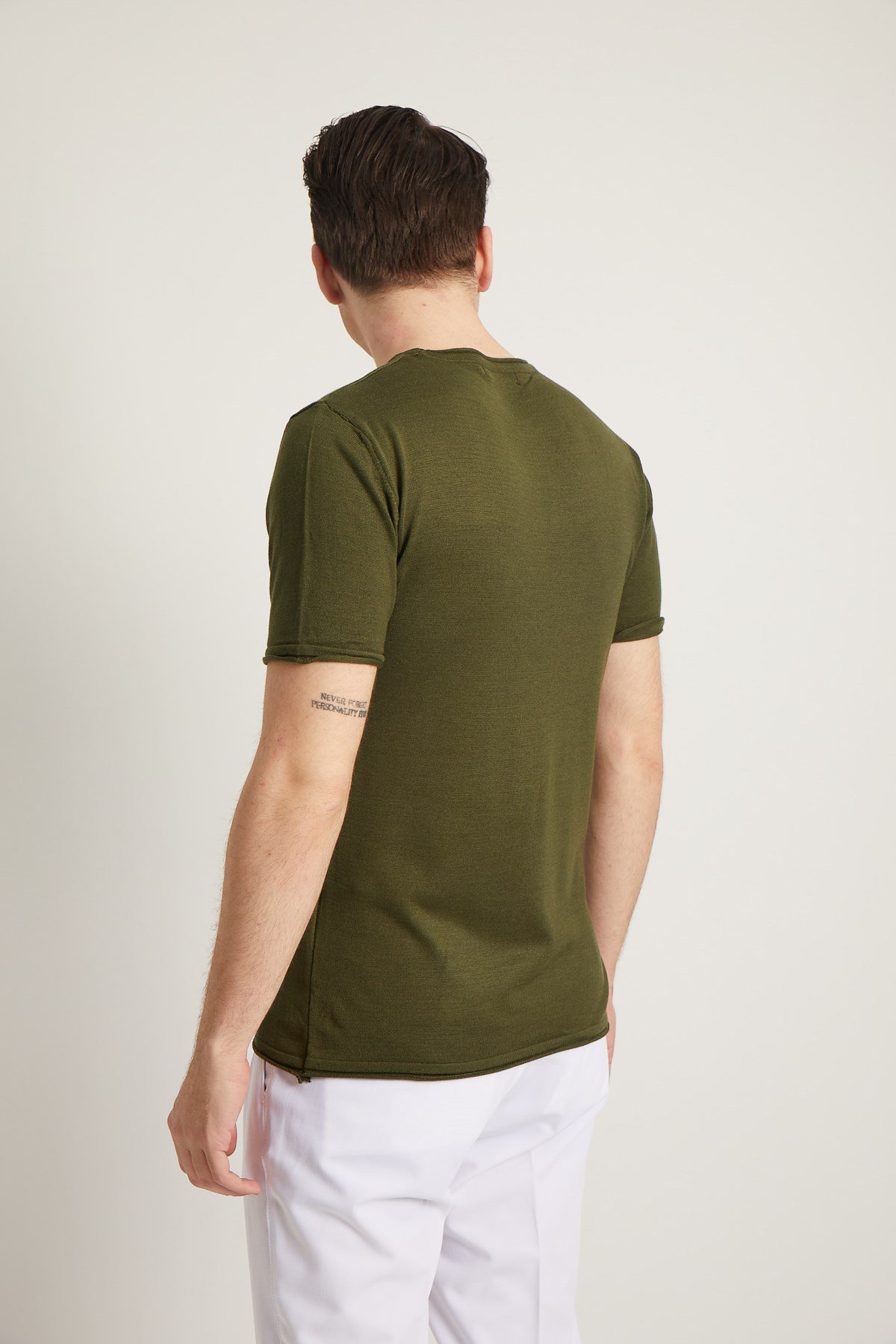 HAKİ SOSİS YAKA KISA KOL PAMUK KARIŞIM ERKEK TRİKO - SLIM FIT