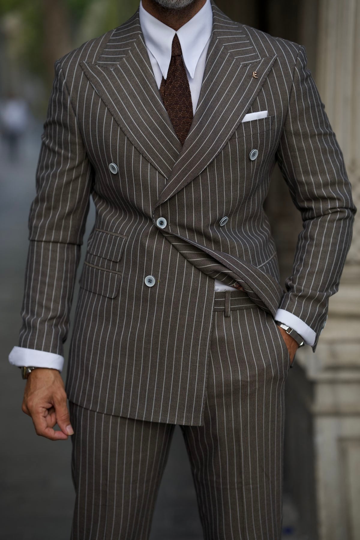 BROWN DOUBLE BREASTED SUIT SLIM-FIT