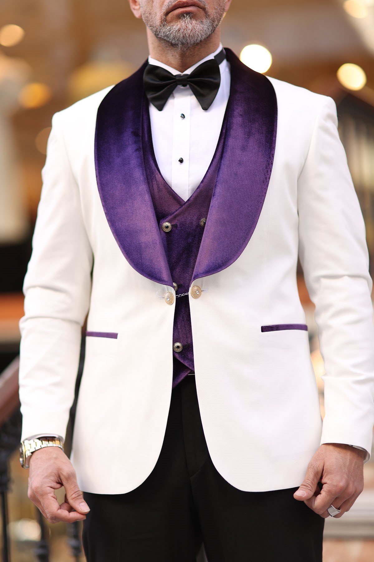 MOR DAMATLIK YELEKLİ TAKIM ELBİSE -SLİM FİT