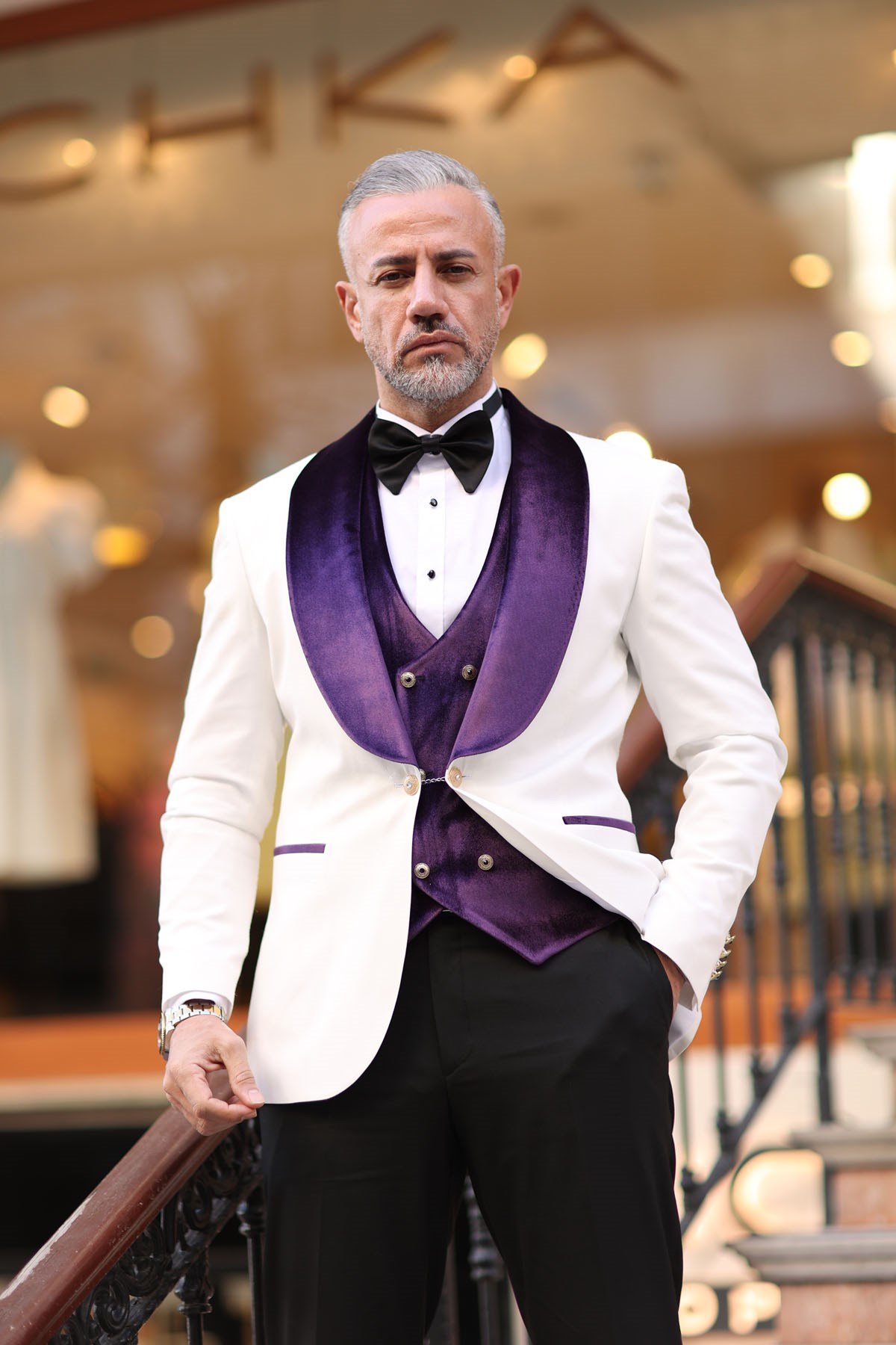 MOR DAMATLIK YELEKLİ TAKIM ELBİSE -SLİM FİT
