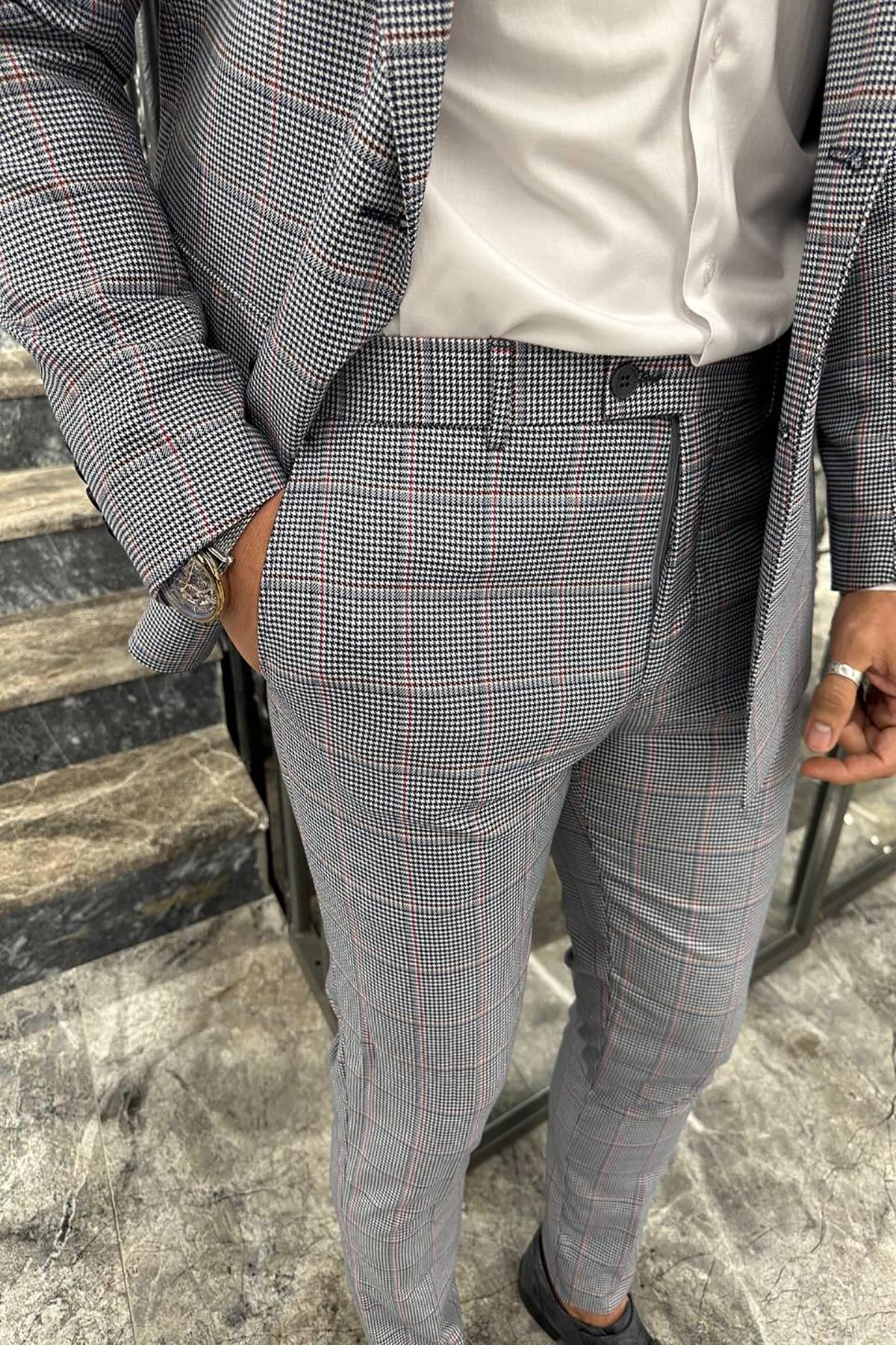 SELF PATTERNED NAVY BLUE SUIT