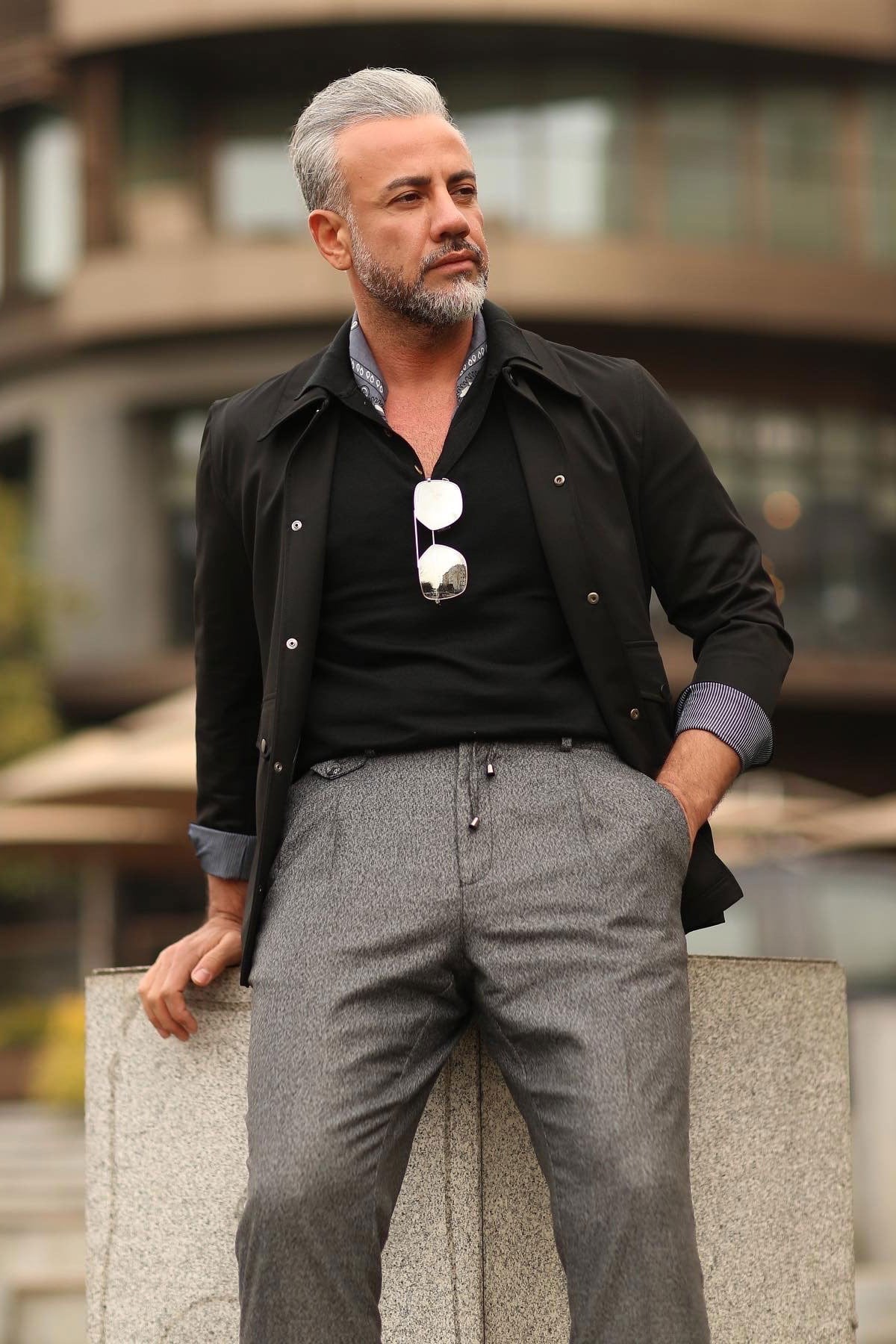 SiYAH ÇITÇITLI ERKEK MONT - SLIM FIT
