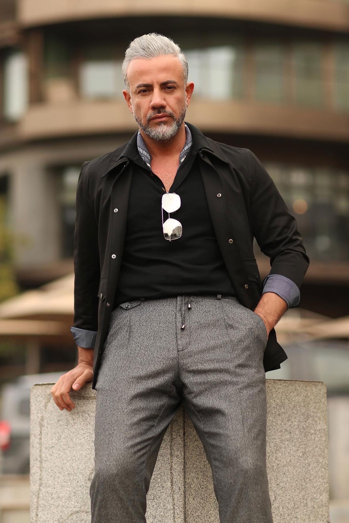 SiYAH ÇITÇITLI ERKEK MONT - SLIM FIT