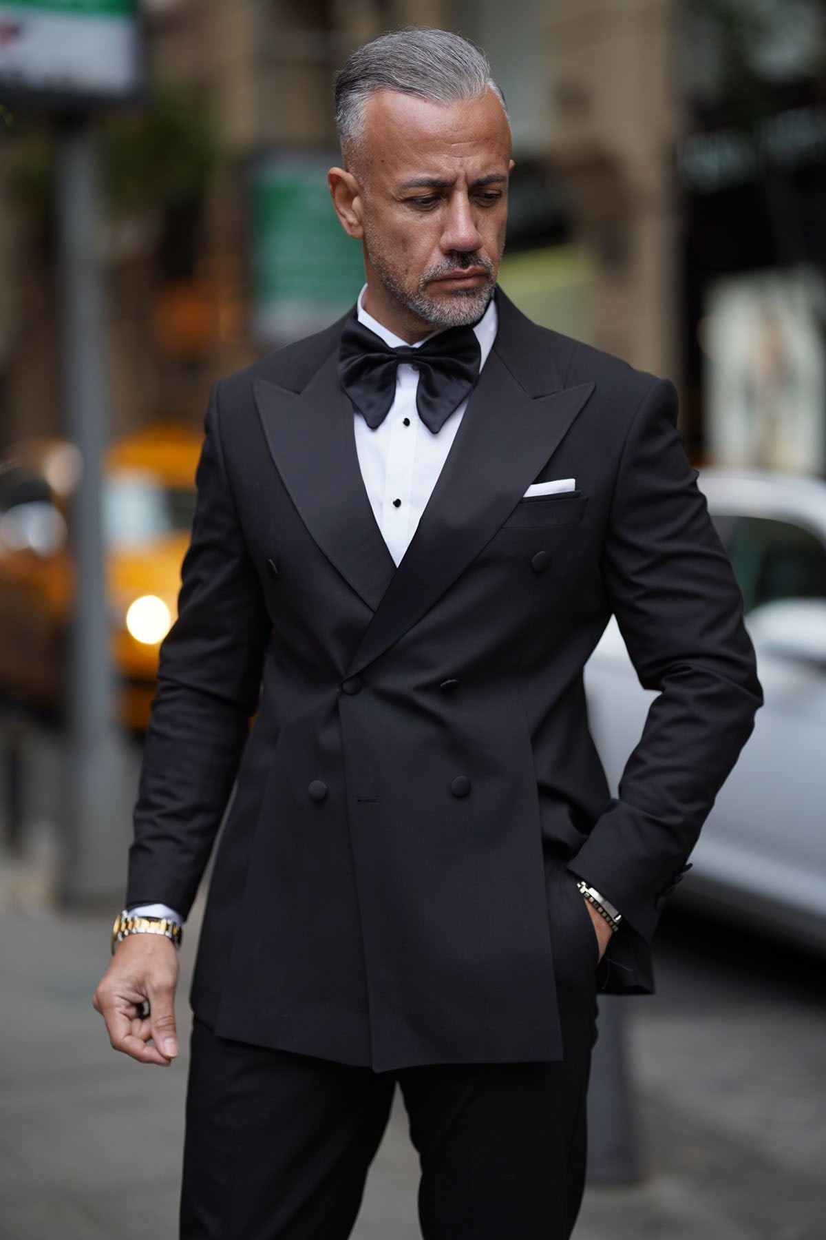 DARK BLACK GROOM'S DOUBLE BREASTED SUIT - SLIM FIT