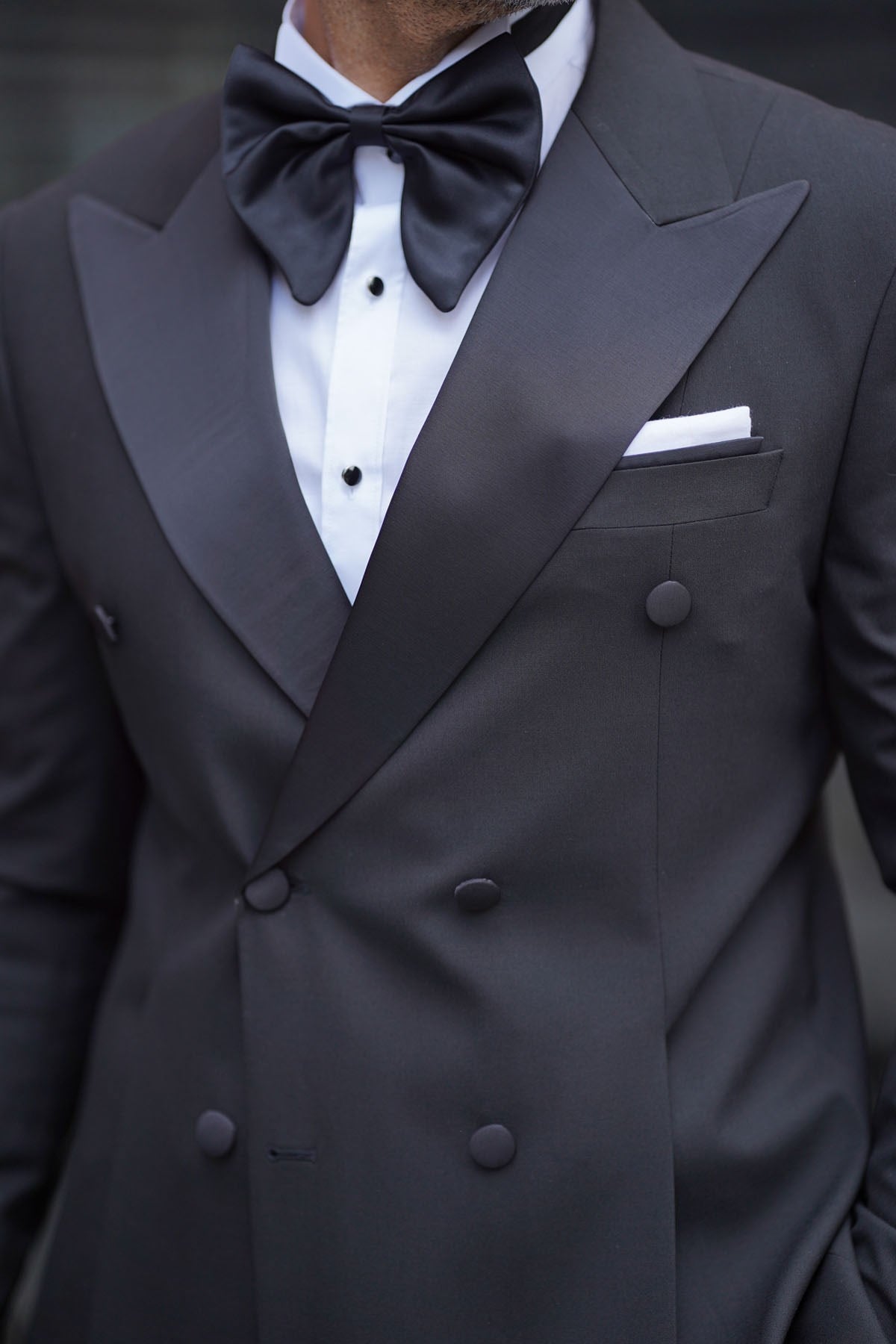 DARK BLACK GROOM'S DOUBLE BREASTED SUIT - SLIM FIT