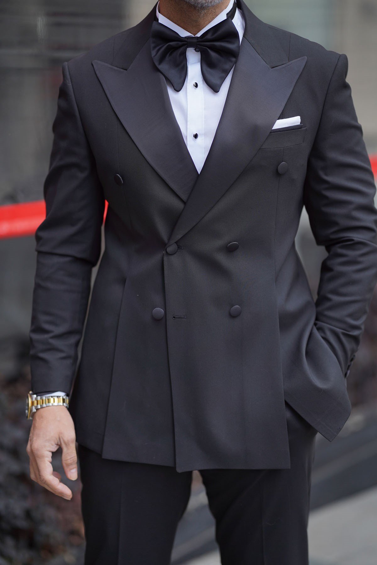 DARK BLACK GROOM'S DOUBLE BREASTED SUIT - SLIM FIT