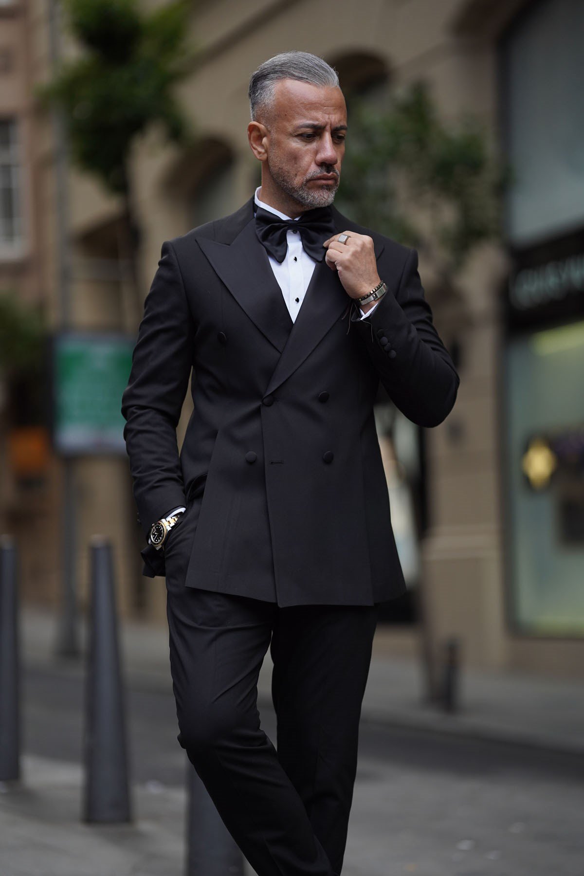 DARK BLACK GROOM'S DOUBLE BREASTED SUIT - SLIM FIT