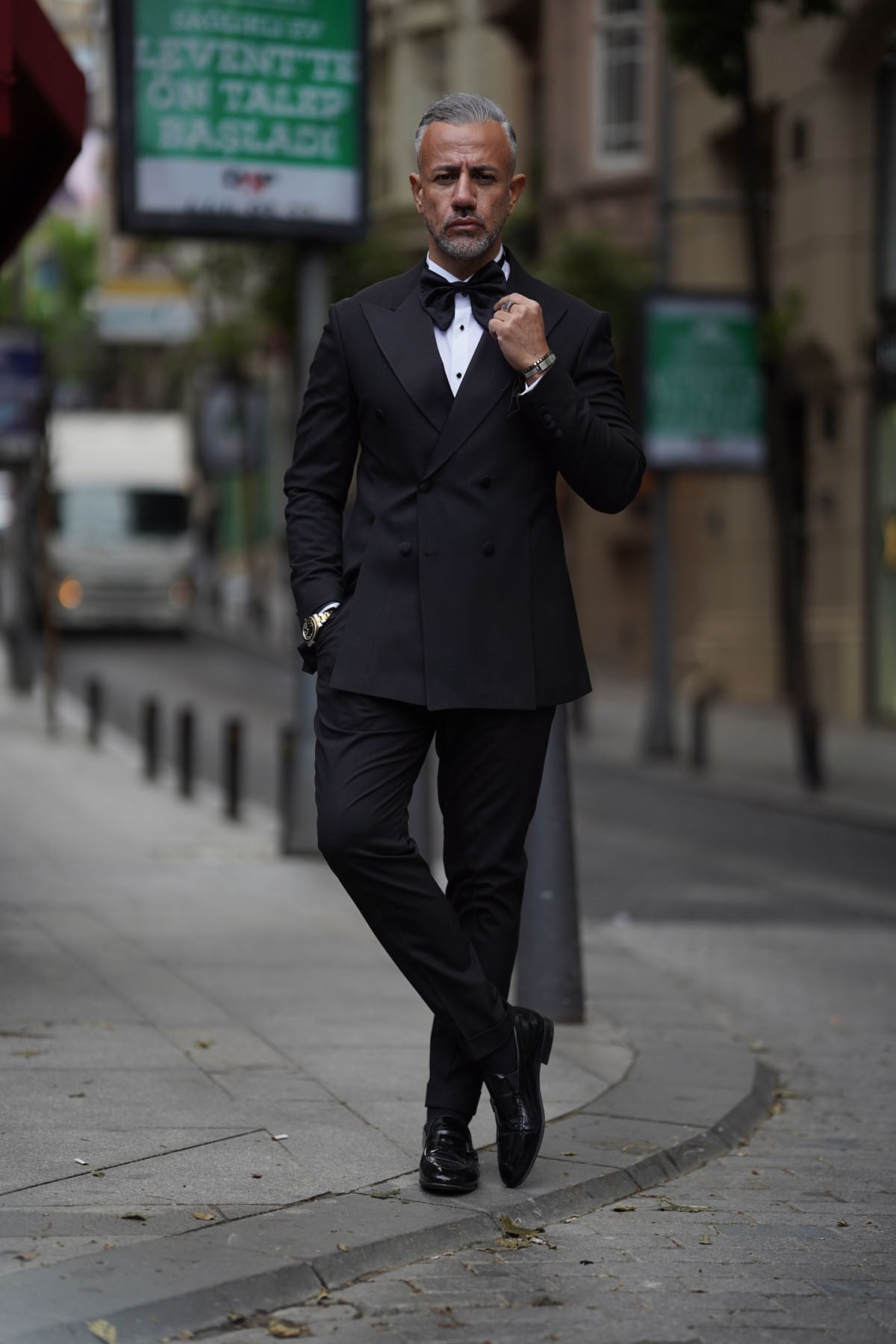 DARK BLACK GROOM'S DOUBLE BREASTED SUIT - SLIM FIT