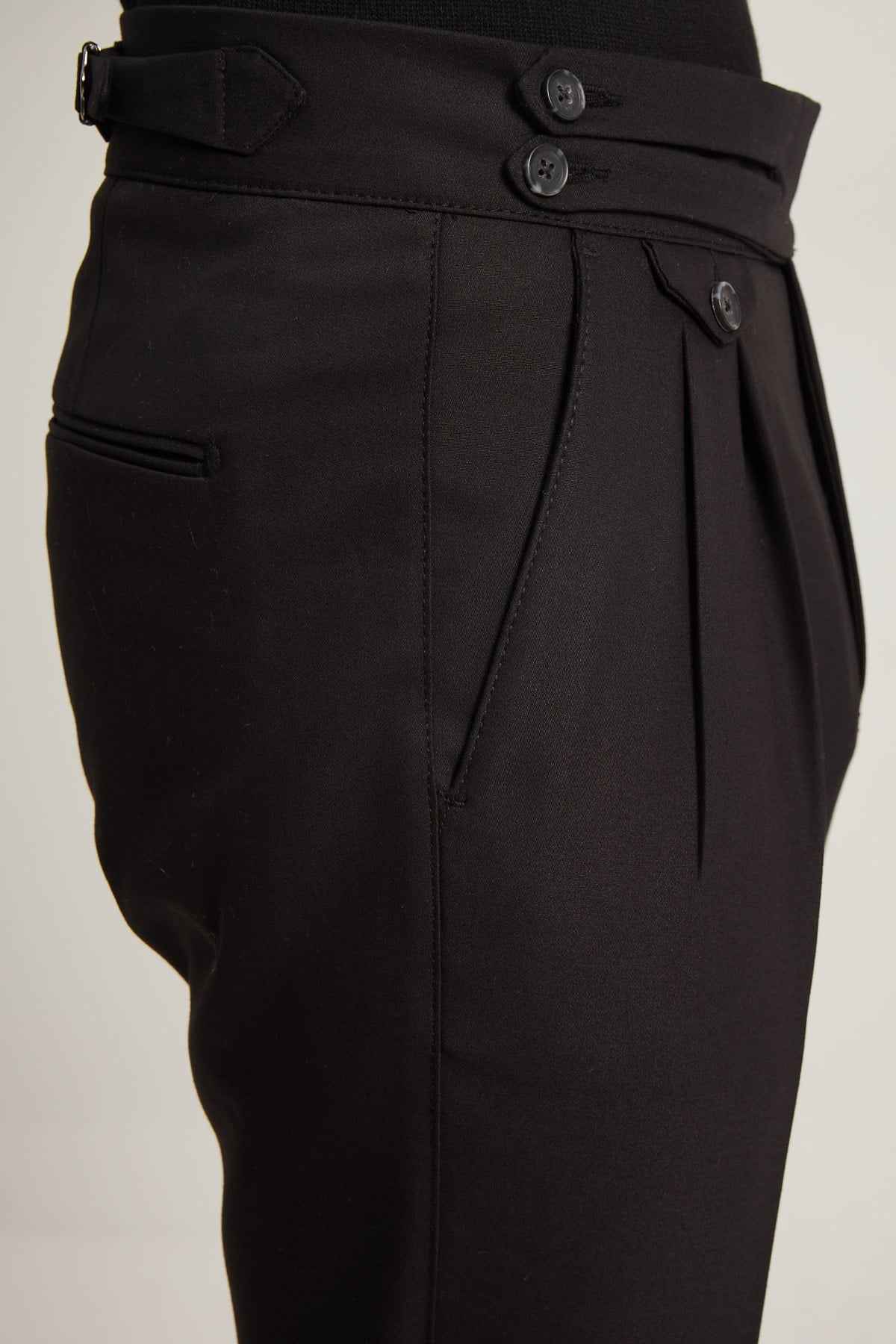 SiYAH HAVUÇ KALIP ÇİFT DİLLİ PİLELİ ERKEK PANTOLON - SLIM FIT