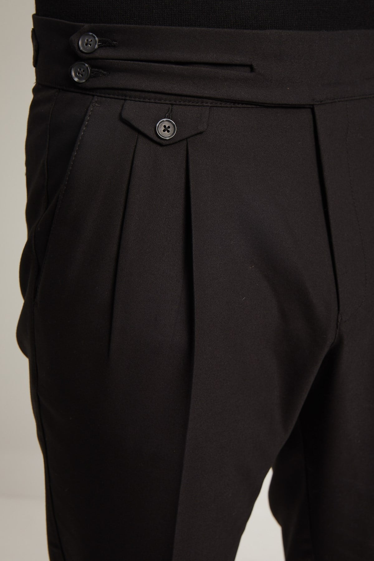 SiYAH HAVUÇ KALIP ÇİFT DİLLİ PİLELİ ERKEK PANTOLON - SLIM FIT