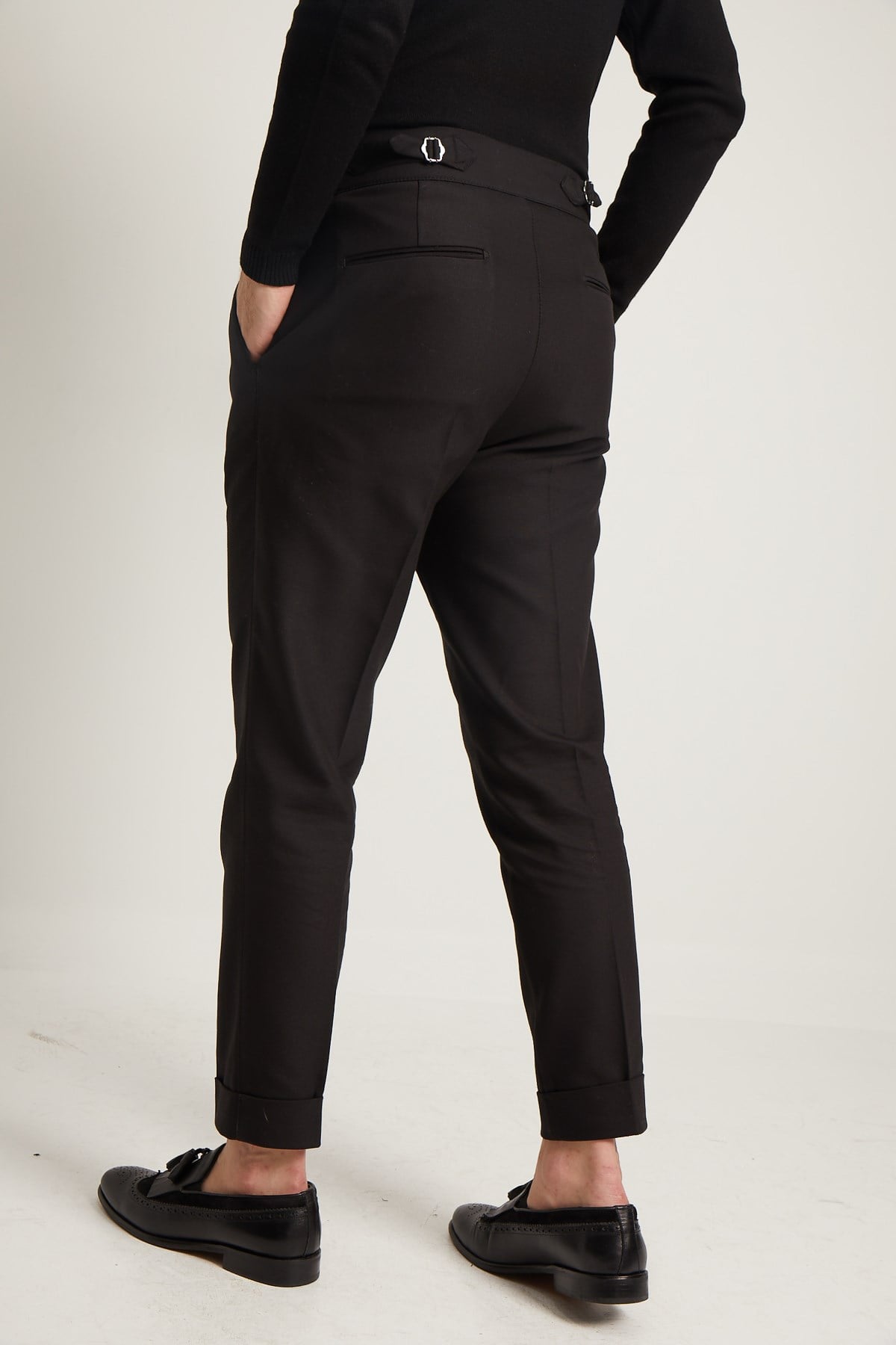 SiYAH HAVUÇ KALIP ÇİFT DİLLİ PİLELİ ERKEK PANTOLON - SLIM FIT
