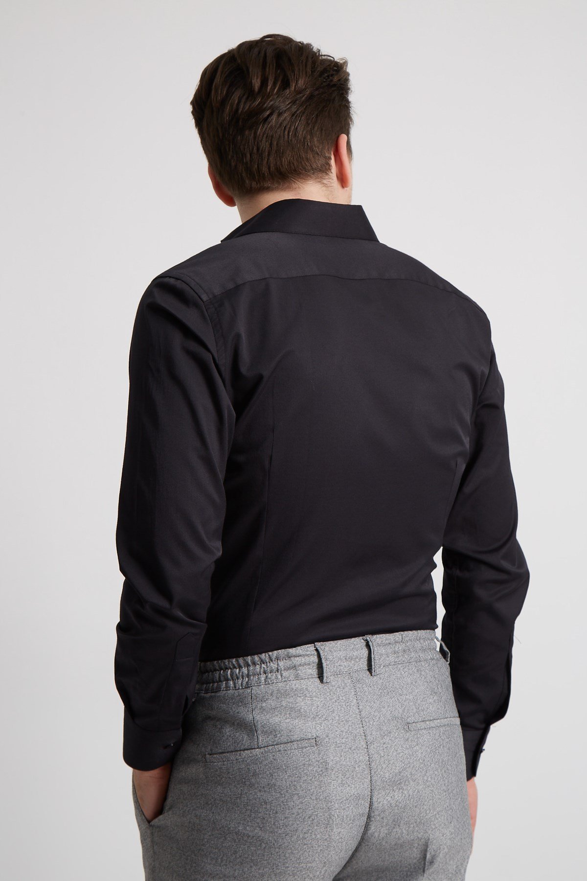 SiYAH KAVİSLİ TAM İTALYAKA PAMUK ERKEK GÖMLEK - SLIM FIT