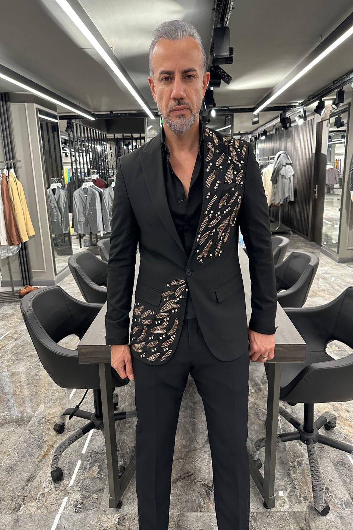 SPECIAL DESIGN STONE BLACK SUIT