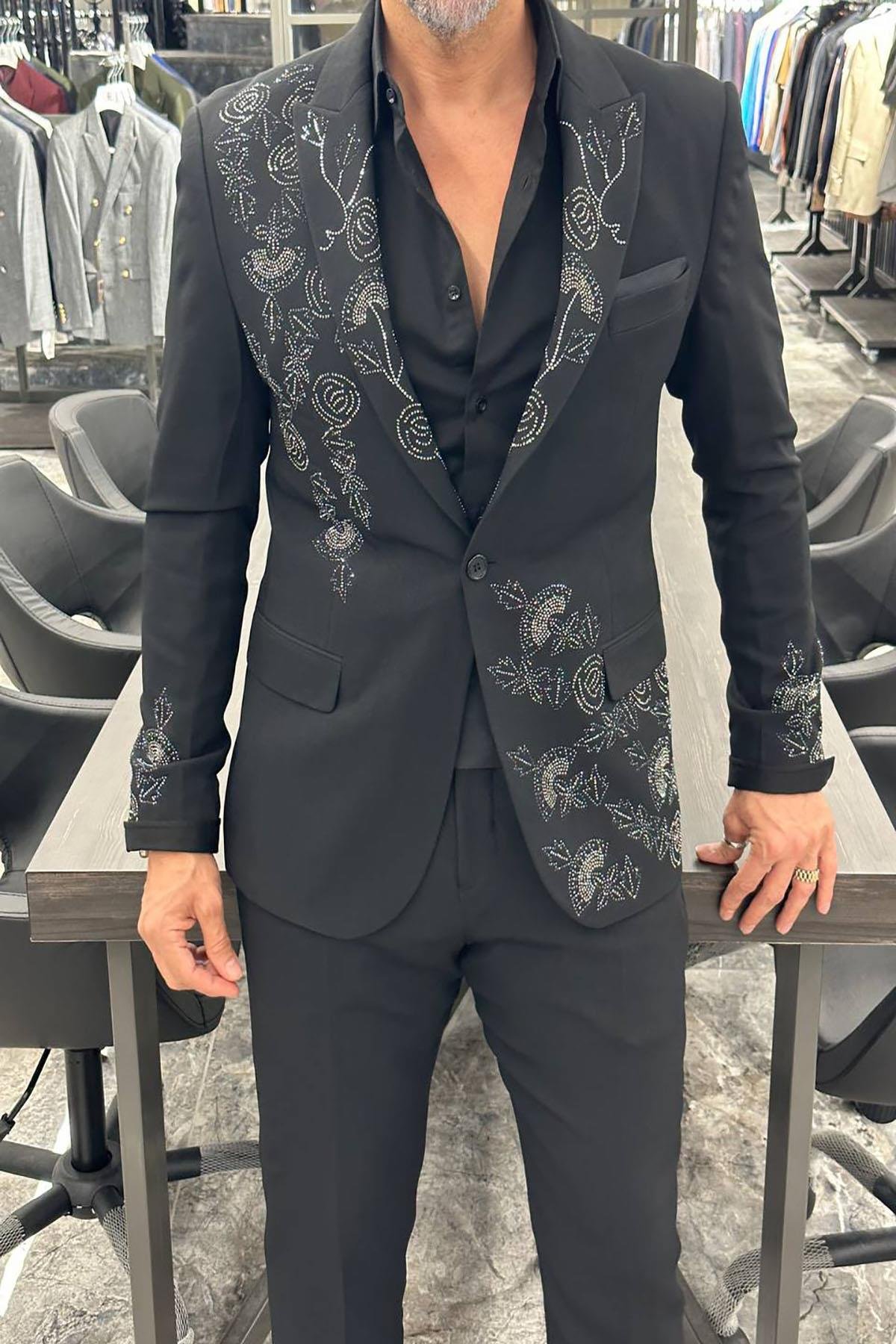 SPECIAL DESIGN STONE BLACK SUIT