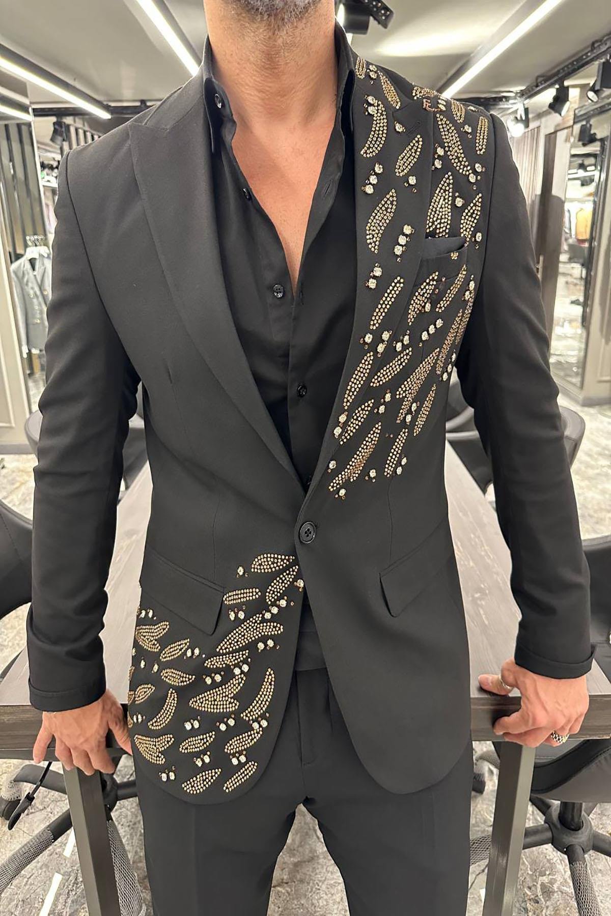 SPECIAL DESIGN STONE BLACK SUIT