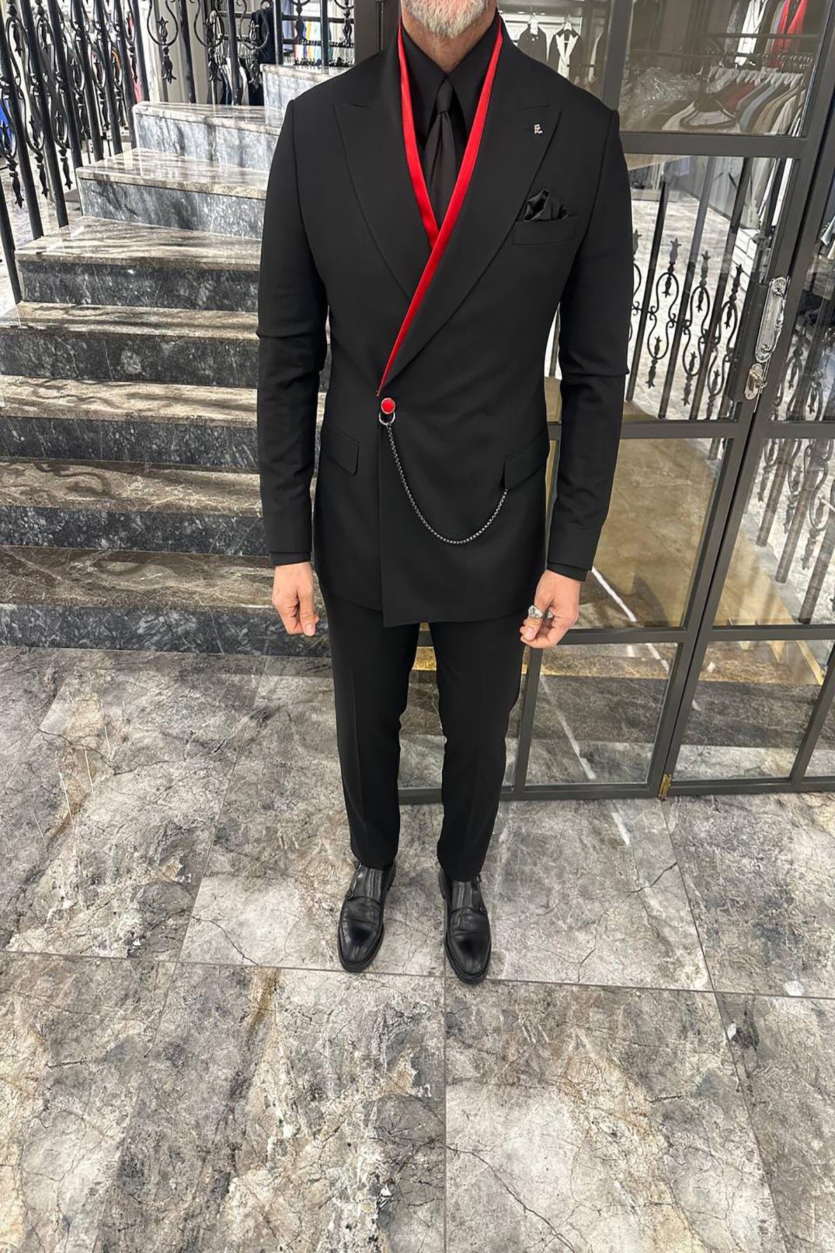 YAKA SATEN DETAYLI KRUVAZE PREMİUM TAKIM ELBİSE 