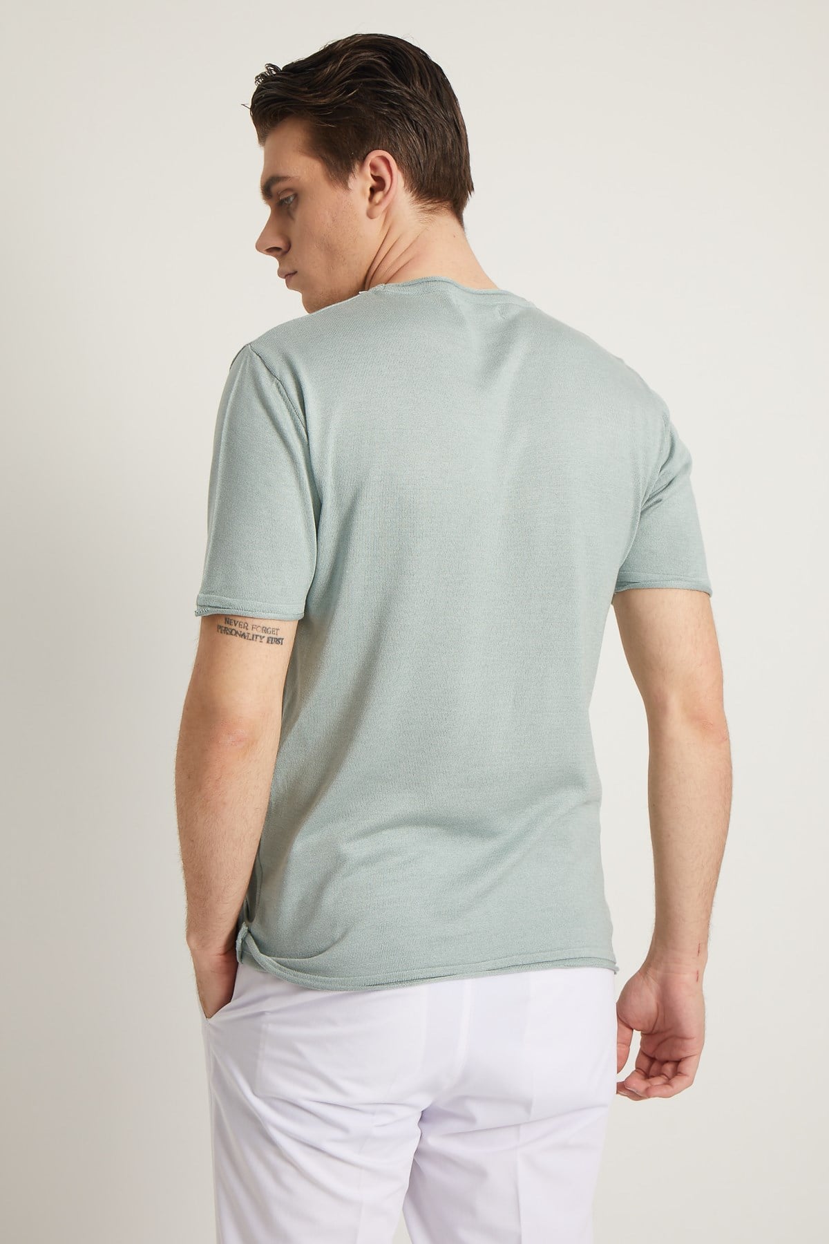YEŞİL SOSİS YAKA KISA KOL PAMUK KARIŞIM ERKEK TRİKO - SLIM FIT