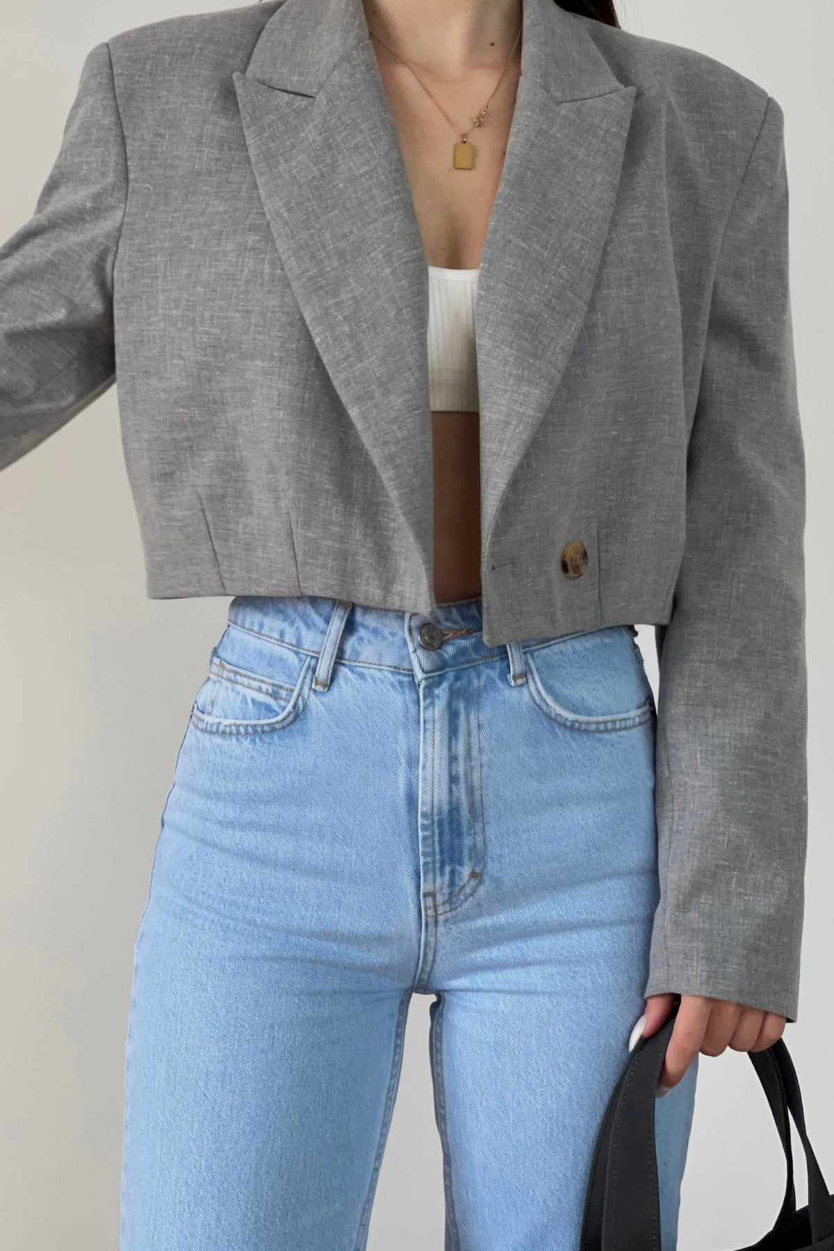 AÇIK GRİ CROP CEKET 