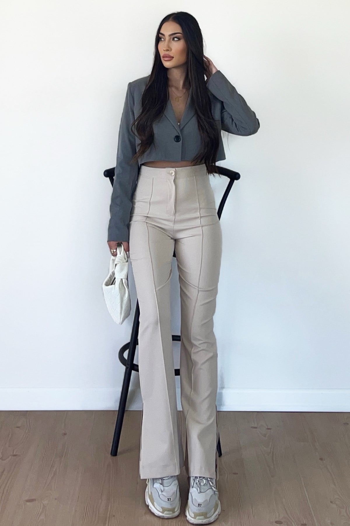GRİ CROP BLAZER CEKET