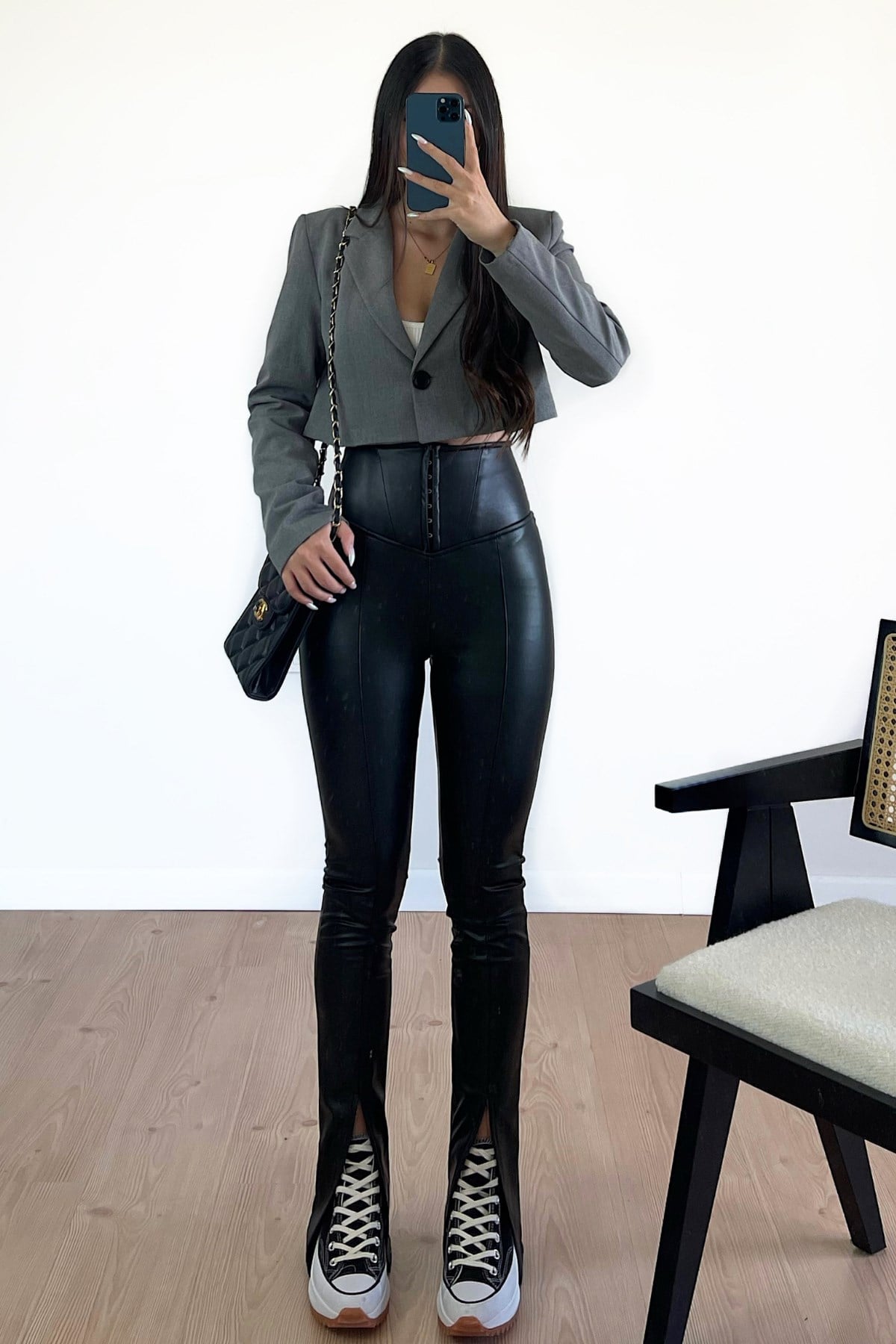 GRİ CROP BLAZER CEKET
