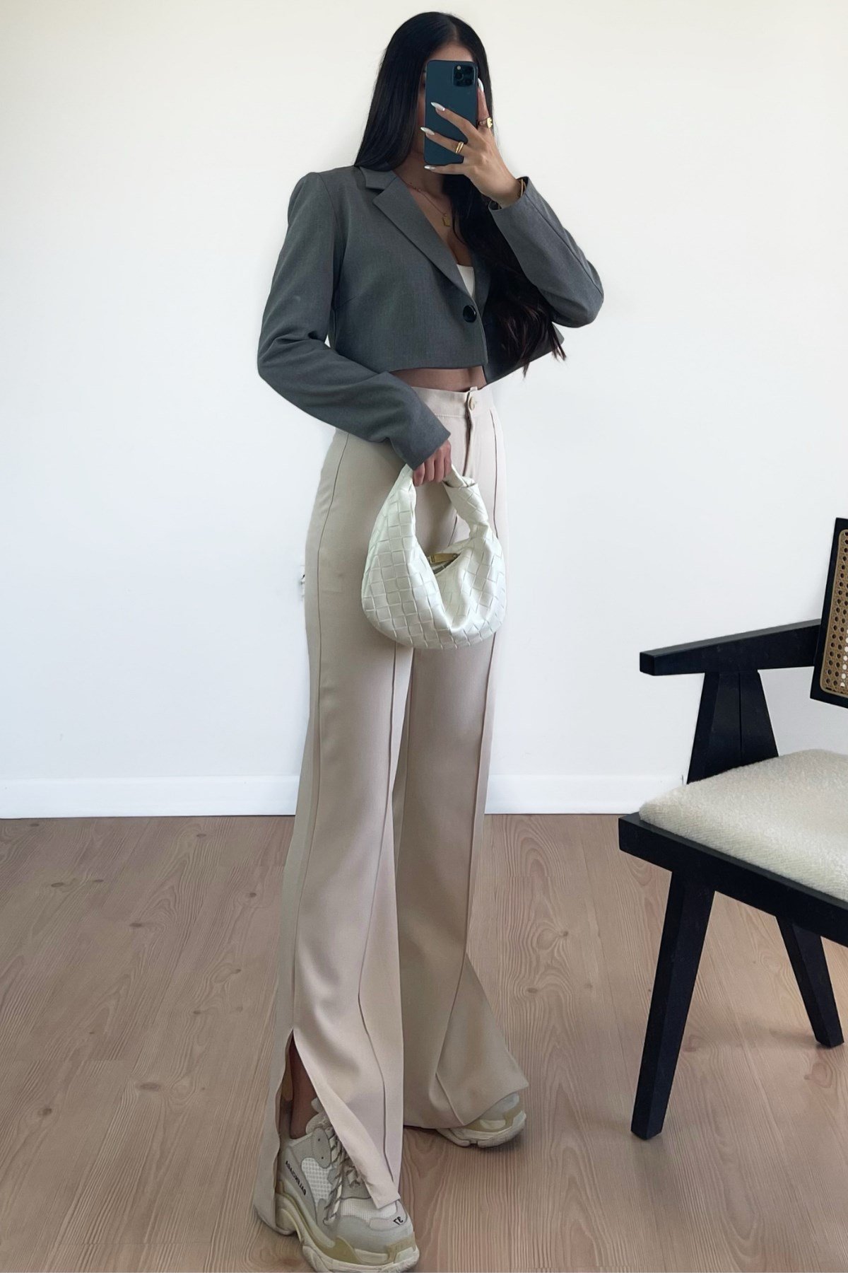 GRİ CROP BLAZER CEKET