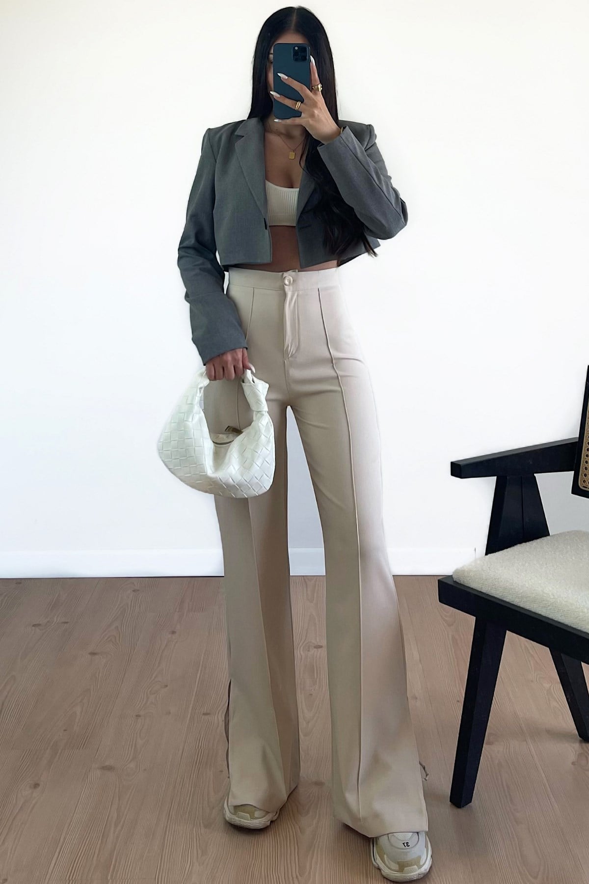 GRİ CROP BLAZER CEKET