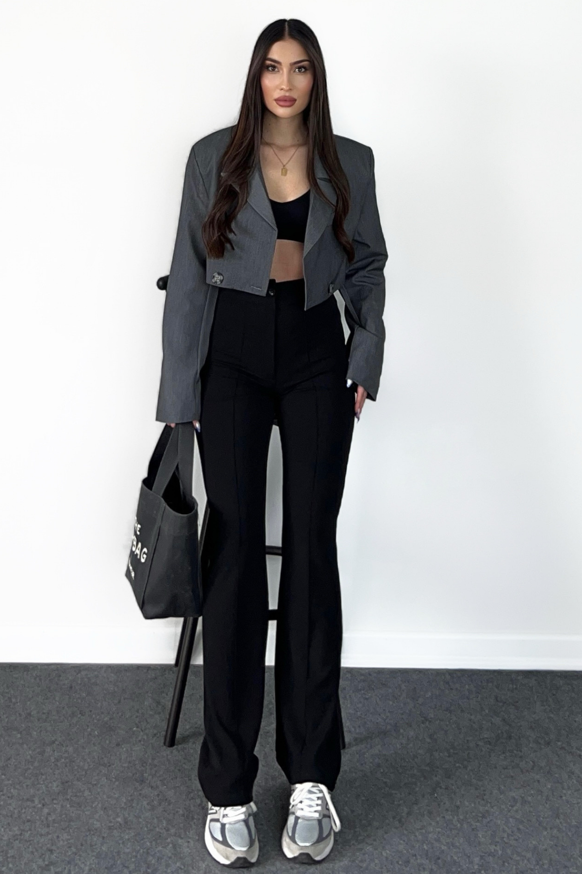 GRİ CROP BLAZER CEKET