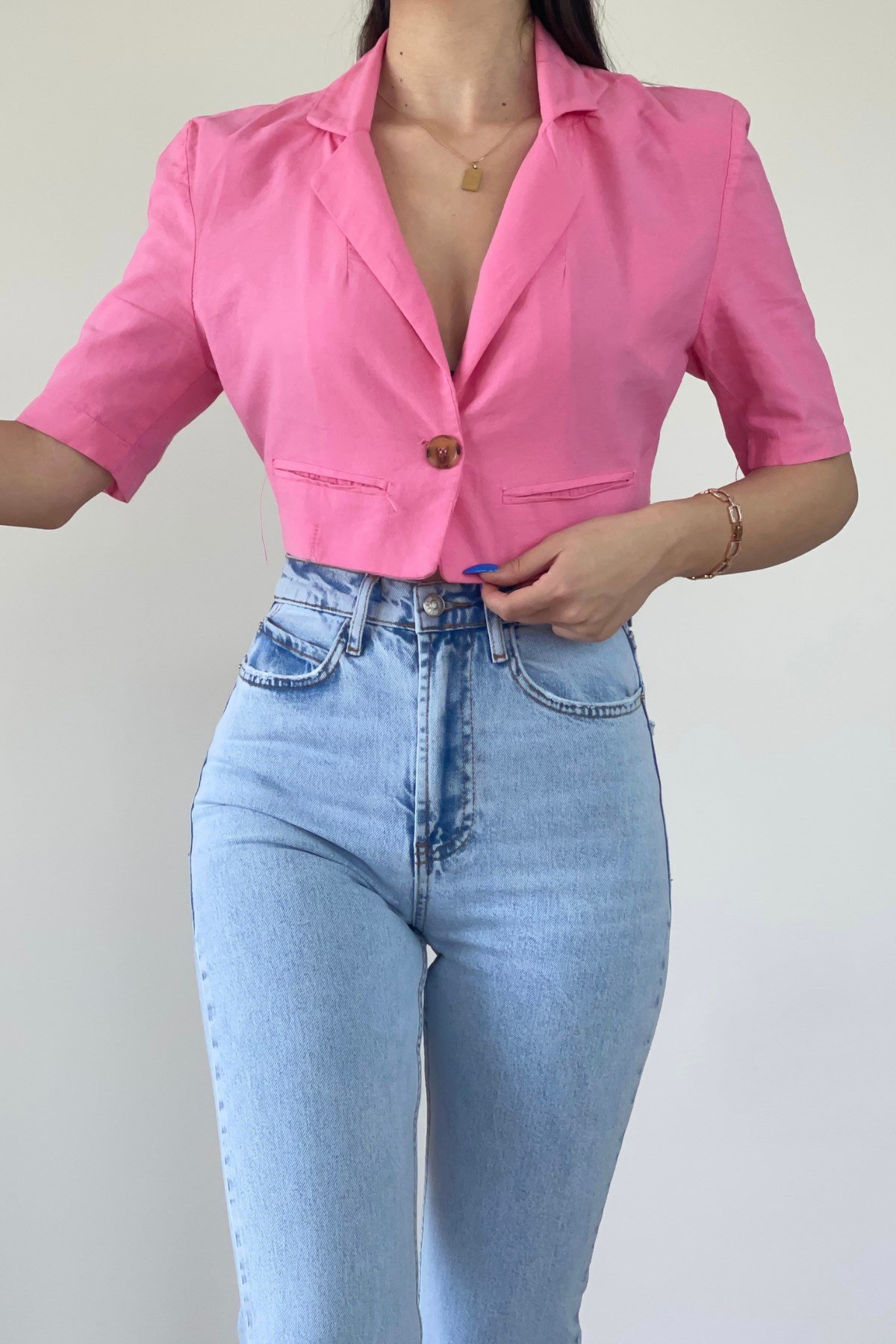 KETEN MİNİ PEMBE GÖMLEK