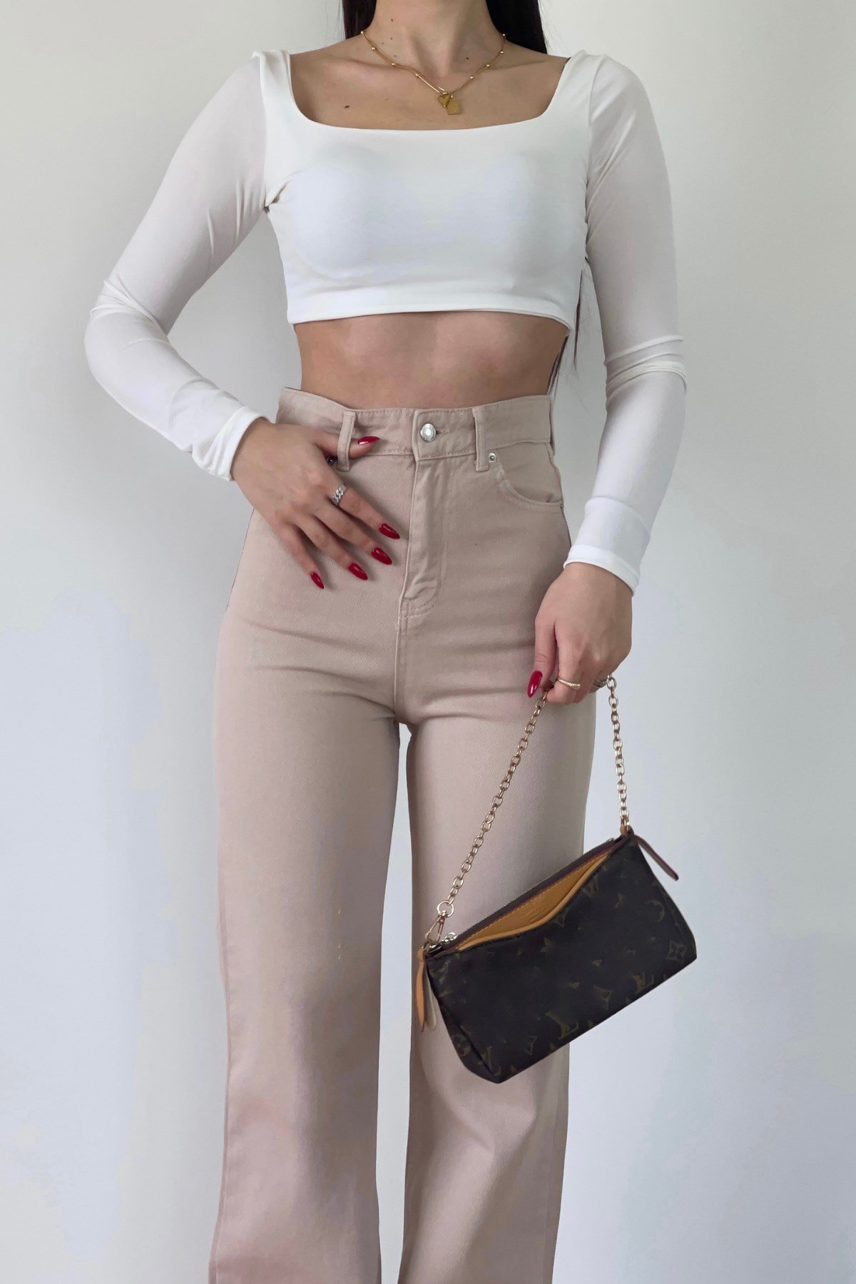 KREM WİDE LEG JEANS